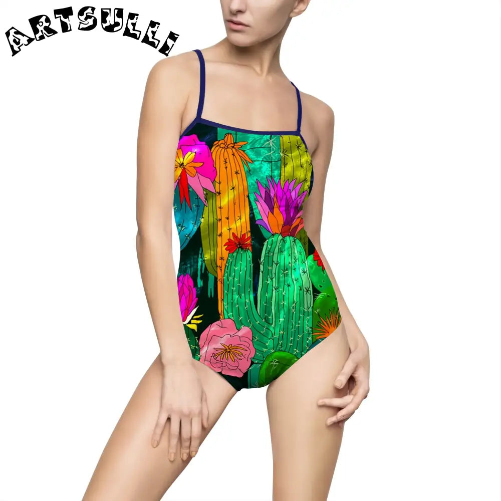 Women's One-piece Swimsuit (AOP), Artsulli - Art is Long, Life is Short, All Over Prints, Size, XS, Color, Navy, , , 14065767935364363807
