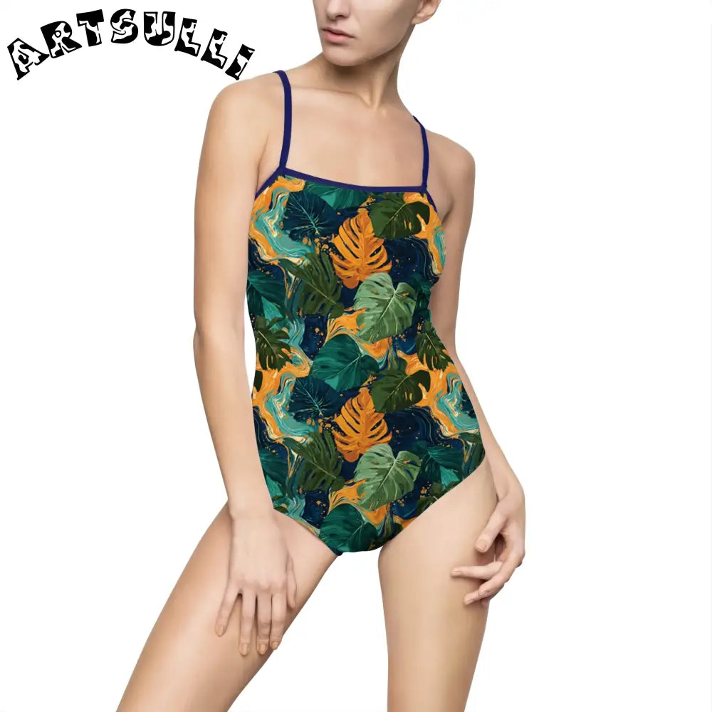 Women's One-piece Swimsuit (AOP), Artsulli - Art is Long, Life is Short, All Over Prints, Size, XS, Color, Navy, , , 17654317905965502550