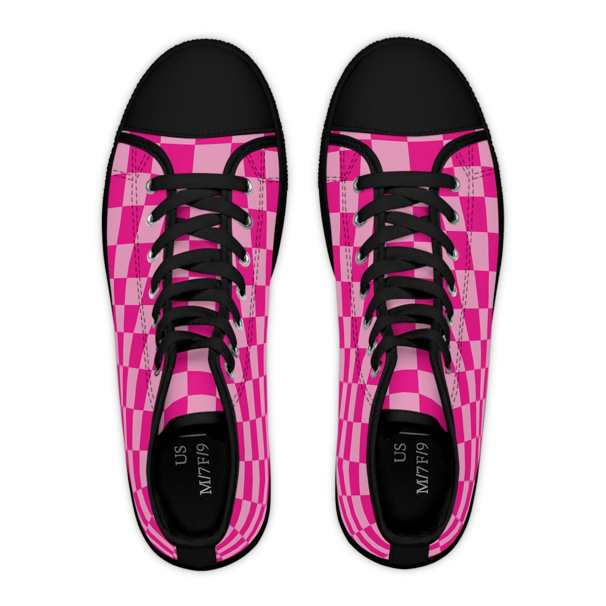 Women's Pink Checkered Canvas High Tops, Artsulli - Art is Long, Life is Short, Shoes, , , , , , , 