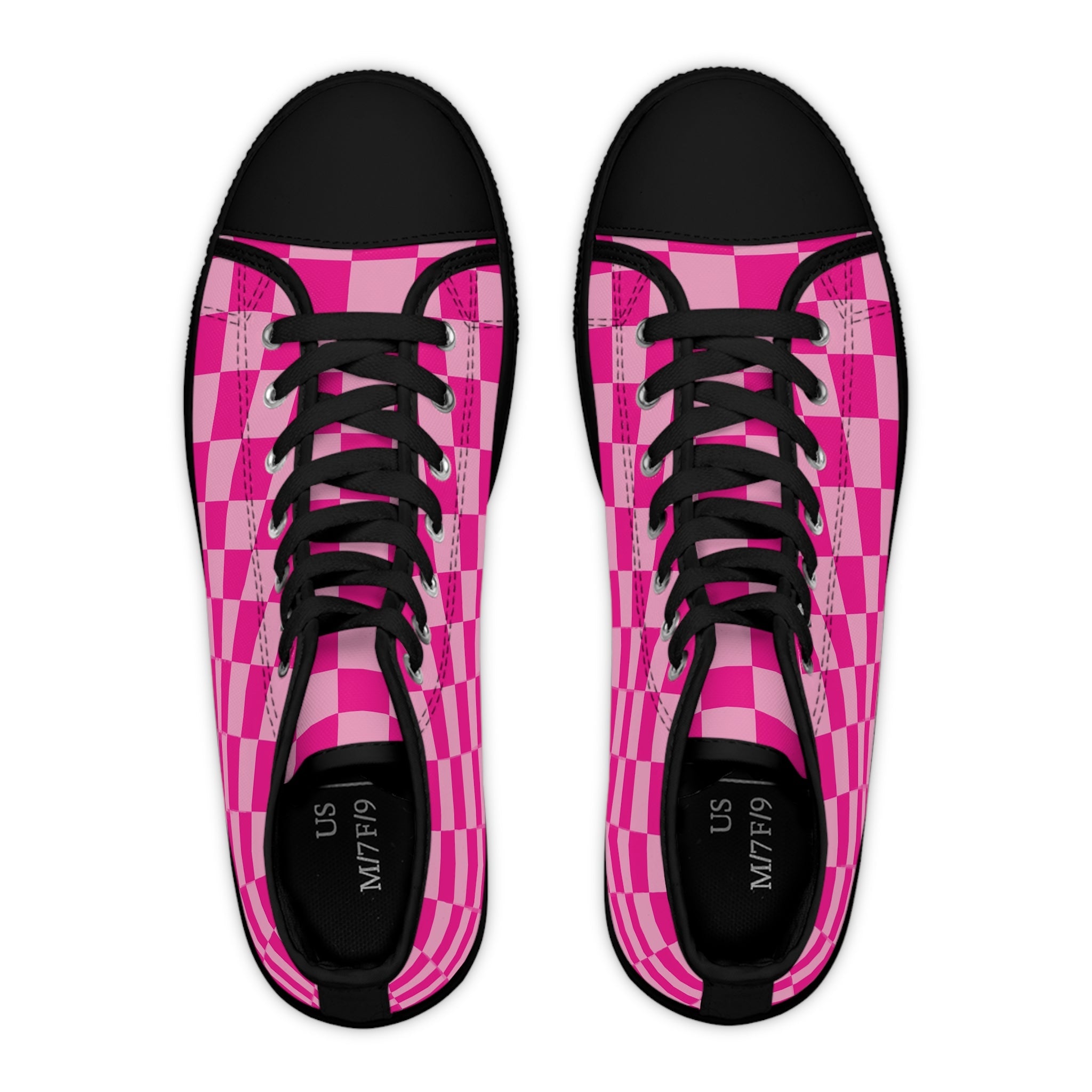 Women's Pink Checkered Canvas High Tops, Artsulli - Art is Long, Life is Short, Shoes, , , , , , , 