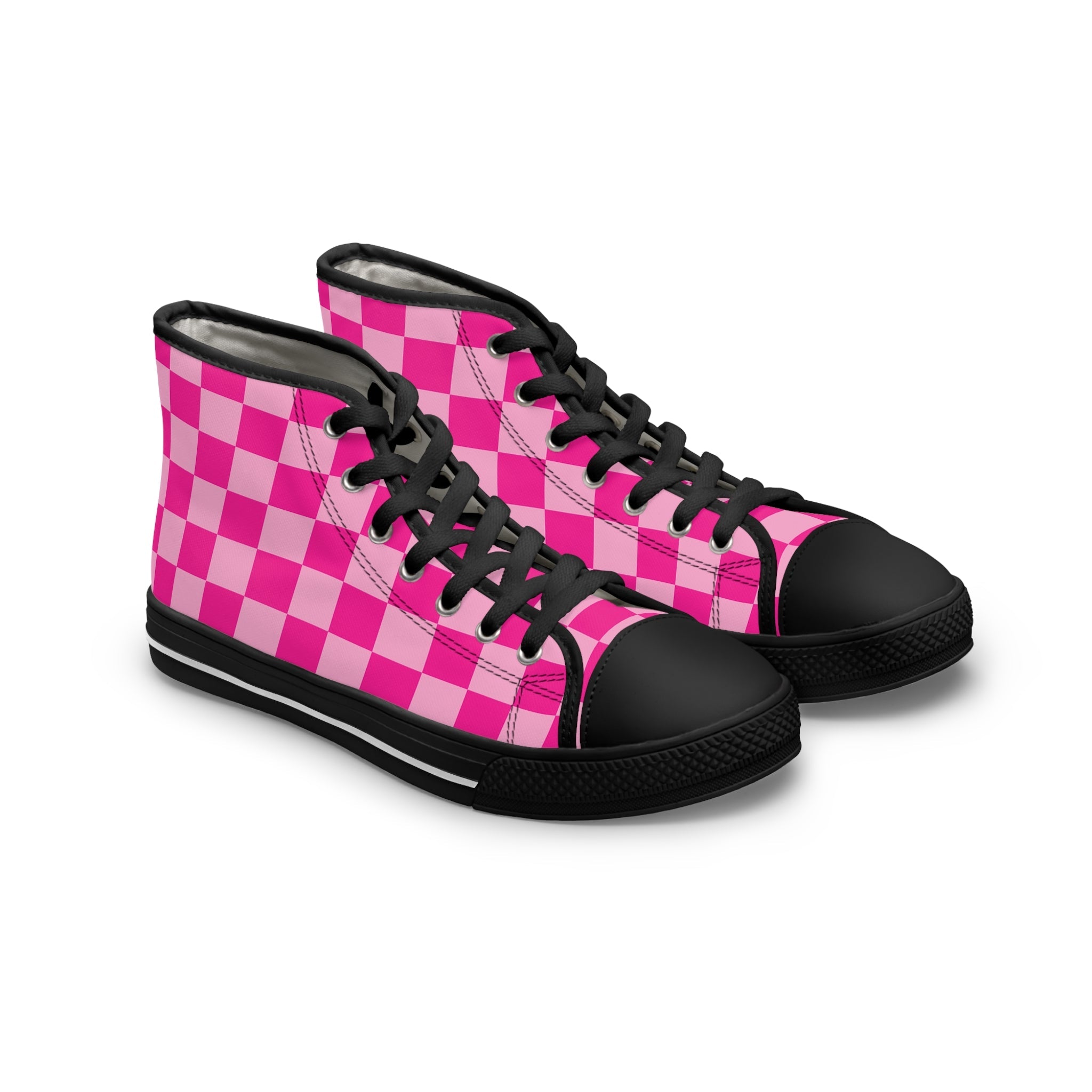 Women's Pink Checkered Canvas High Tops, Artsulli - Art is Long, Life is Short, Shoes, Size, US 5.5, Color, Black sole, , , 52966439962285241479