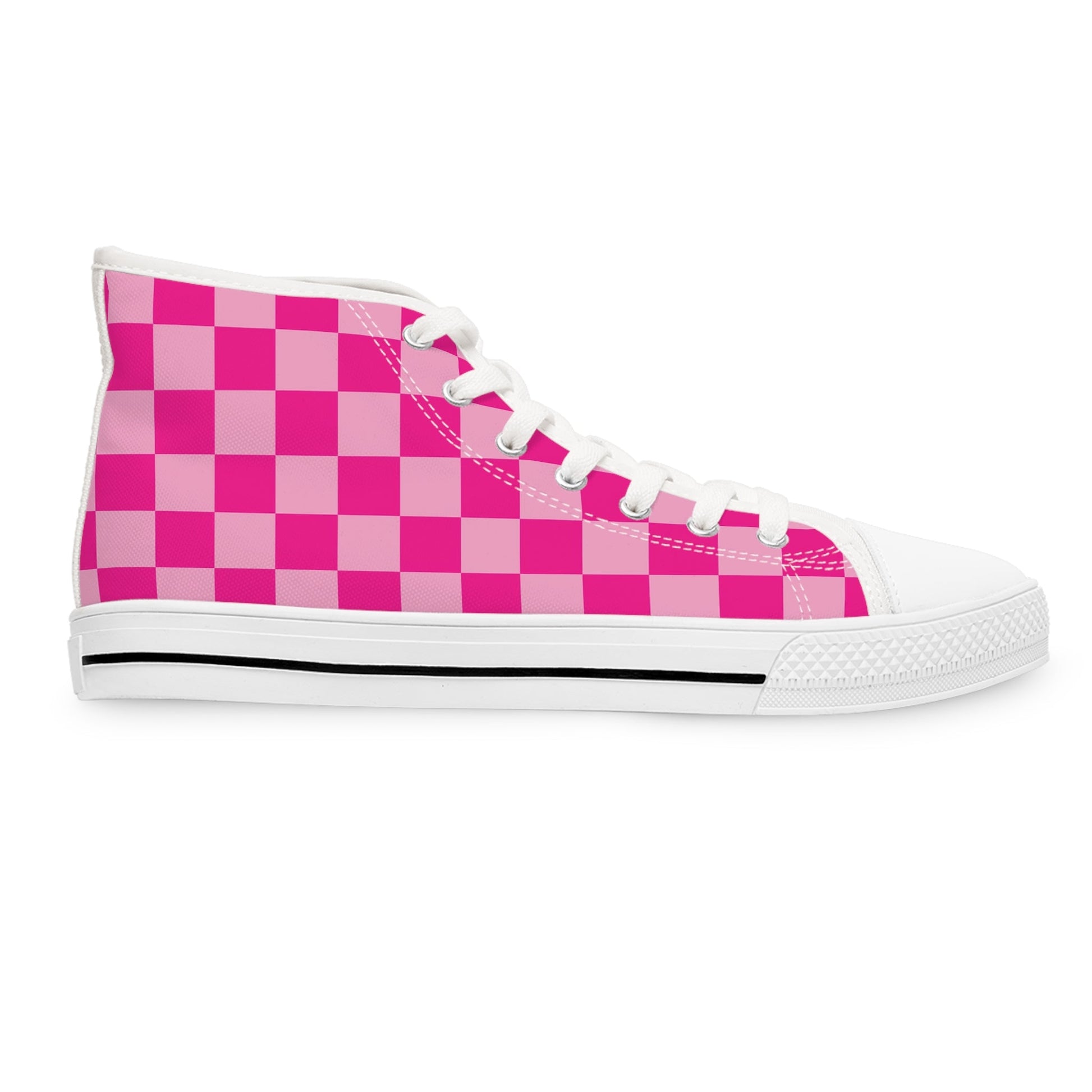 Women's Pink Checkered Canvas High Tops, Artsulli - Art is Long, Life is Short, Shoes, , , , , , , 