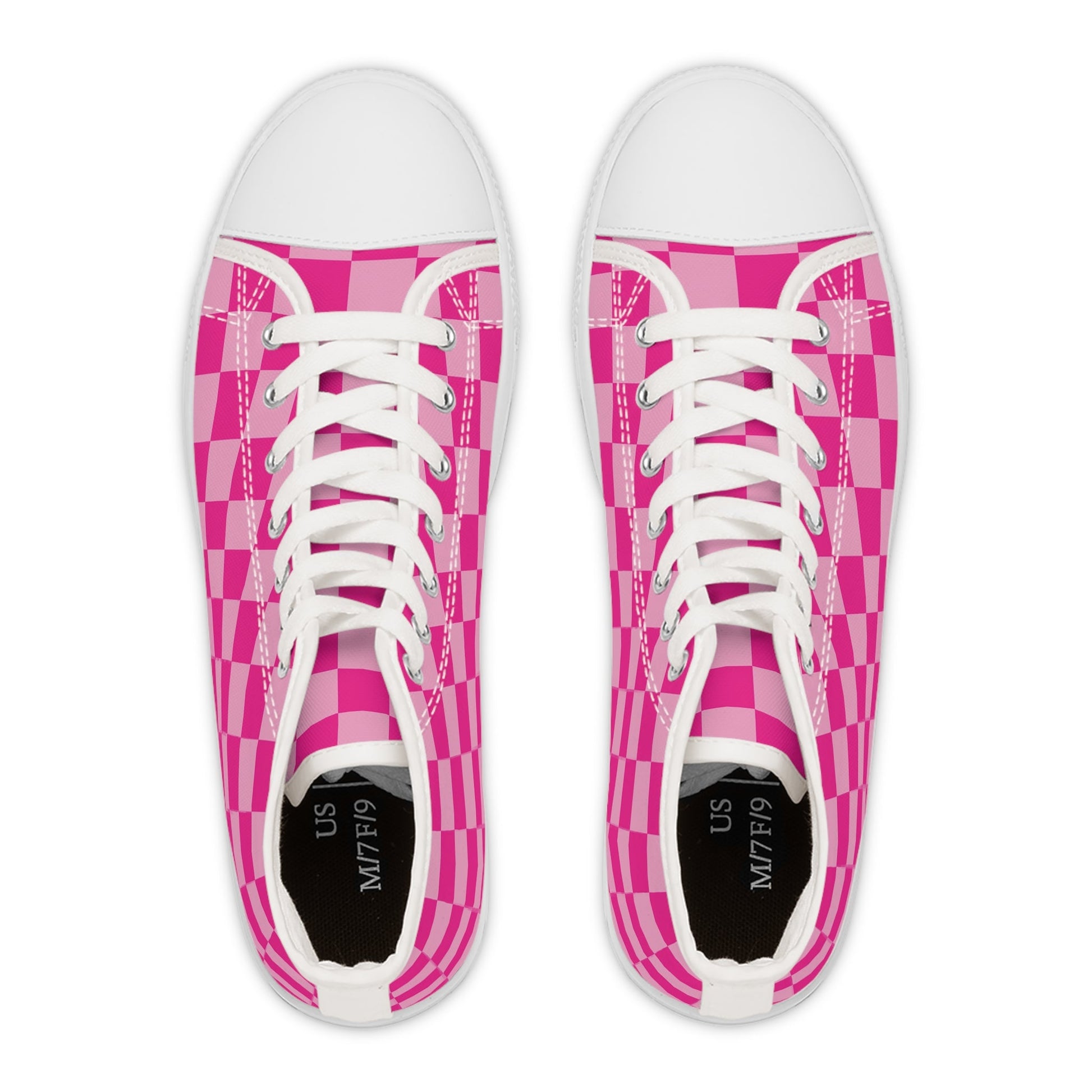 Women's Pink Checkered Canvas High Tops, Artsulli - Art is Long, Life is Short, Shoes, , , , , , , 