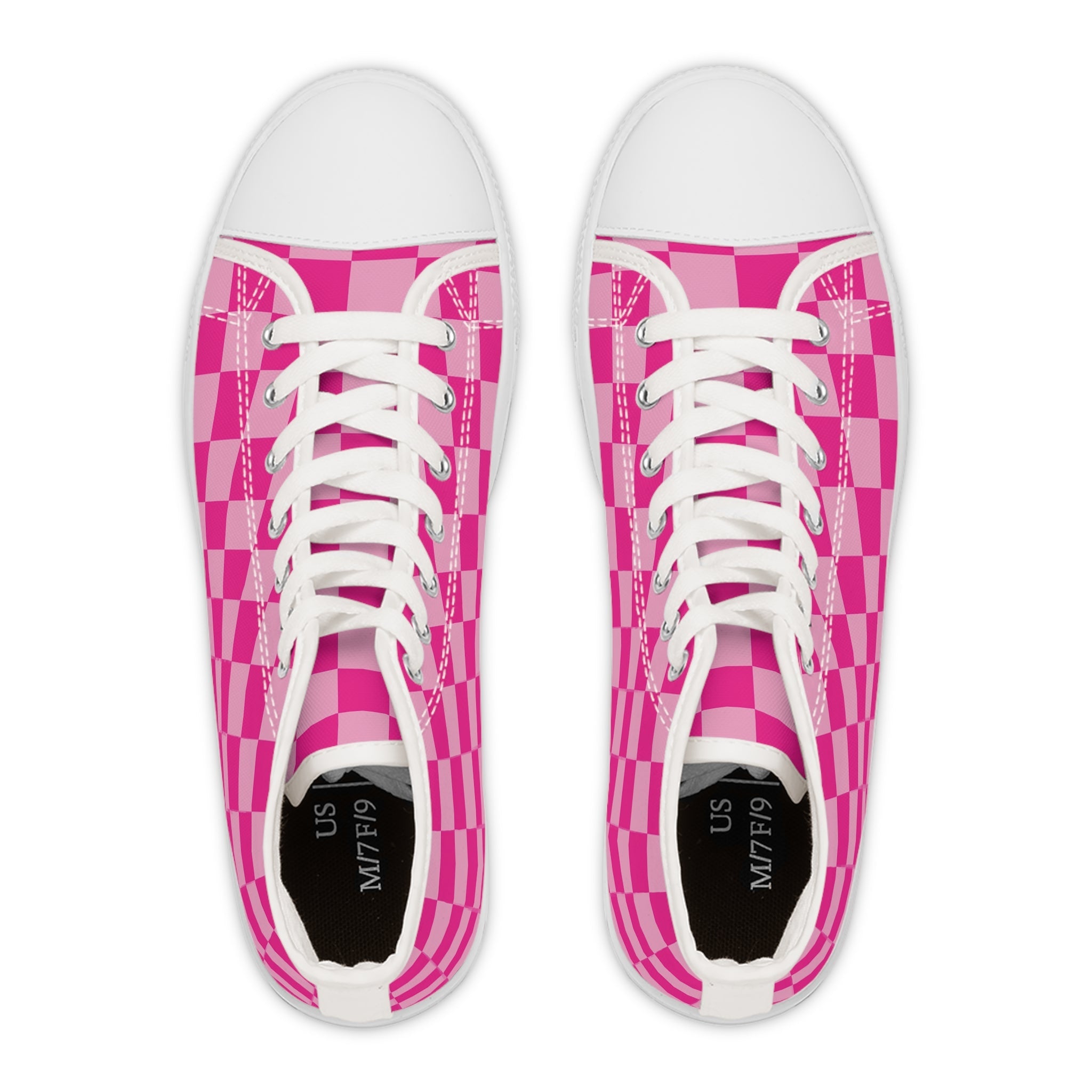 Women's Pink Checkered Canvas High Tops, Artsulli - Art is Long, Life is Short, Shoes, , , , , , , 