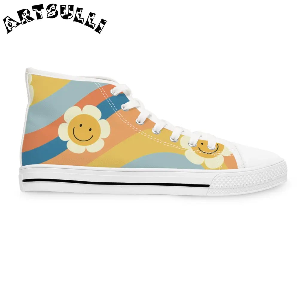 Womens Rainbow Flower Breathable Polyester Canvas High Tops, Artsulli - Art is Long, Life is Short, Shoes, , , , , , , 