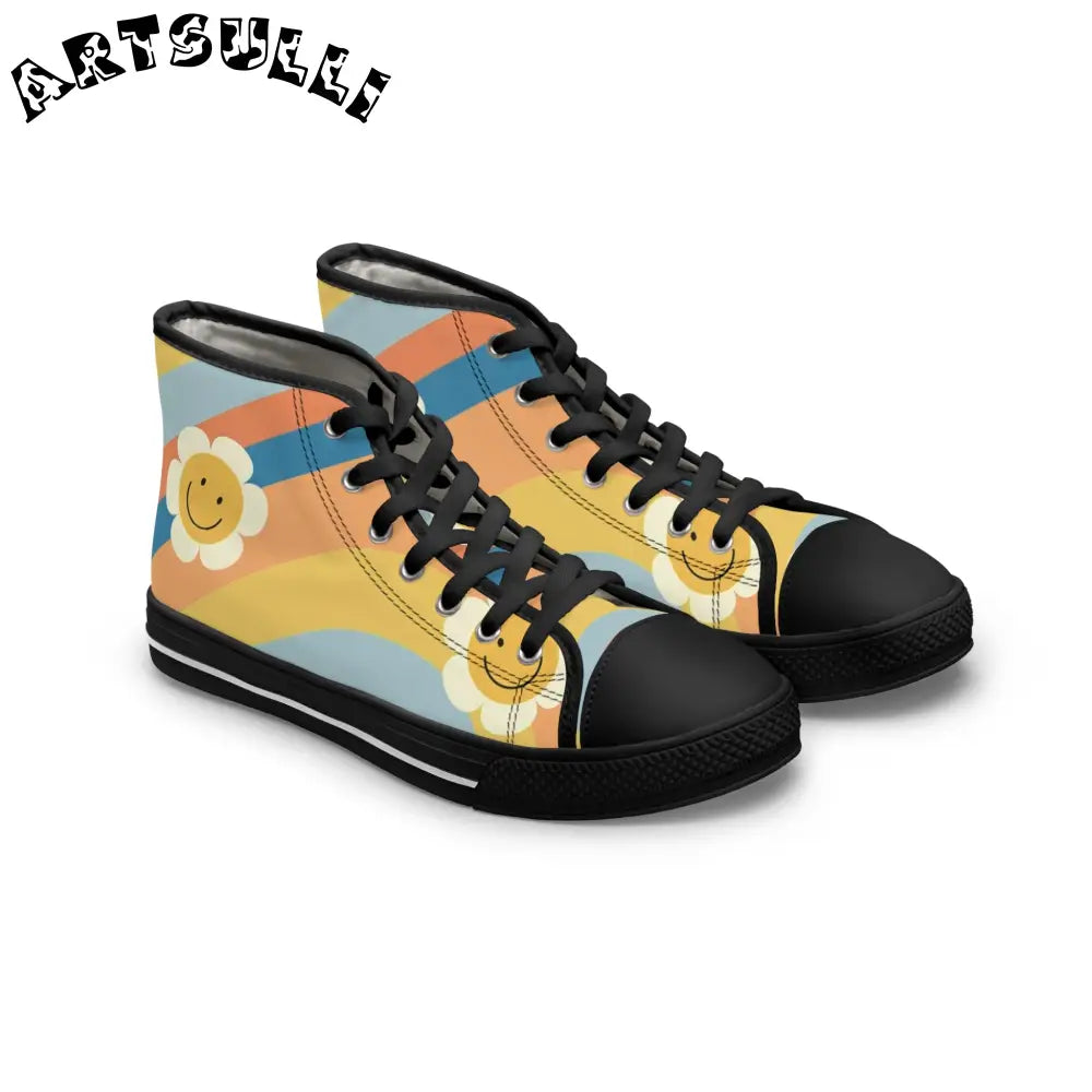 Womens Rainbow Flower Breathable Polyester Canvas High Tops, Artsulli - Art is Long, Life is Short, Shoes, Size, US 5.5, Color, Black sole, , , 16092432928612411226