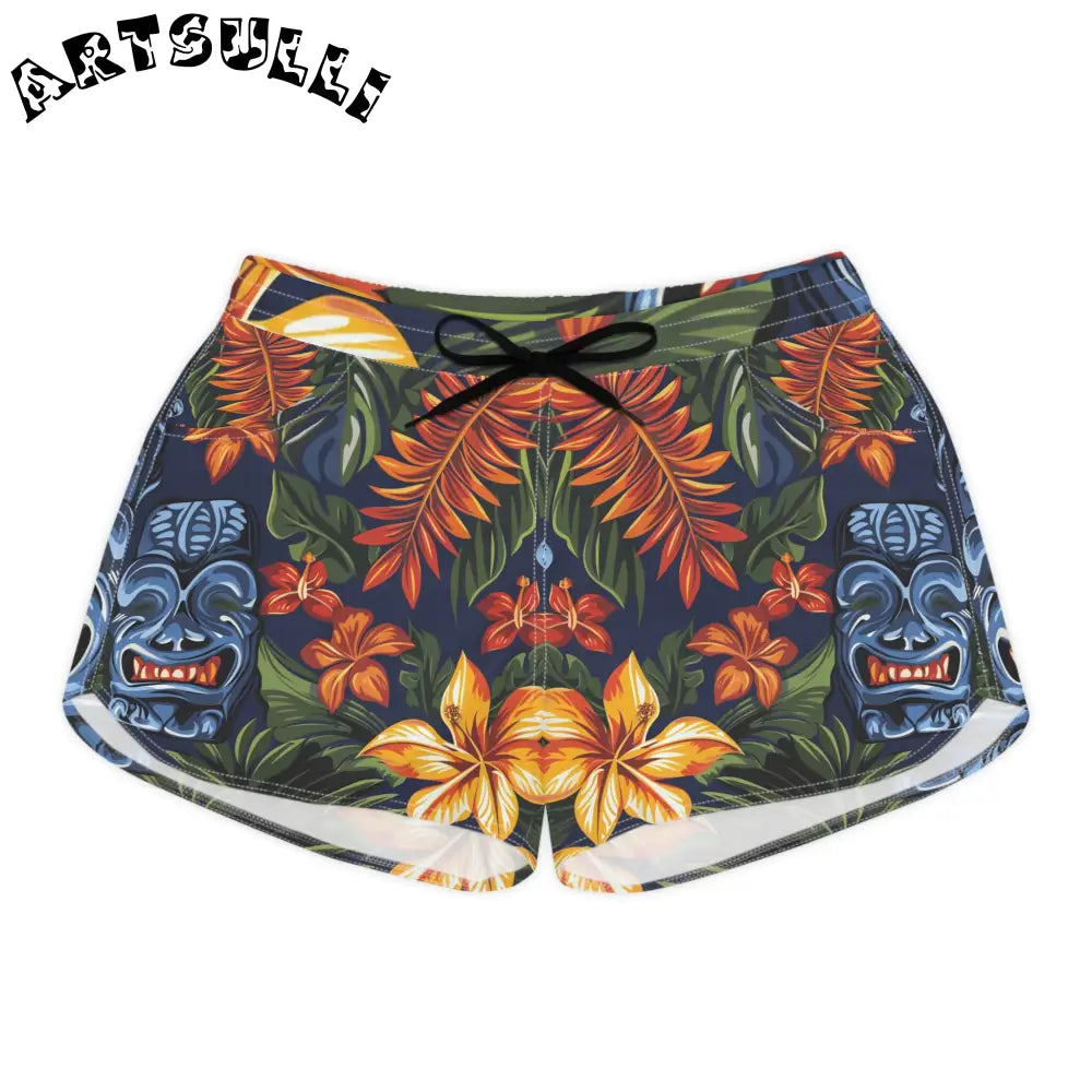 Womens Tropical Print Athletic Shorts, Artsulli - Art is Long, Life is Short, All Over Prints, Size, S, Color, Black drawstring, , , 16622480044939231322