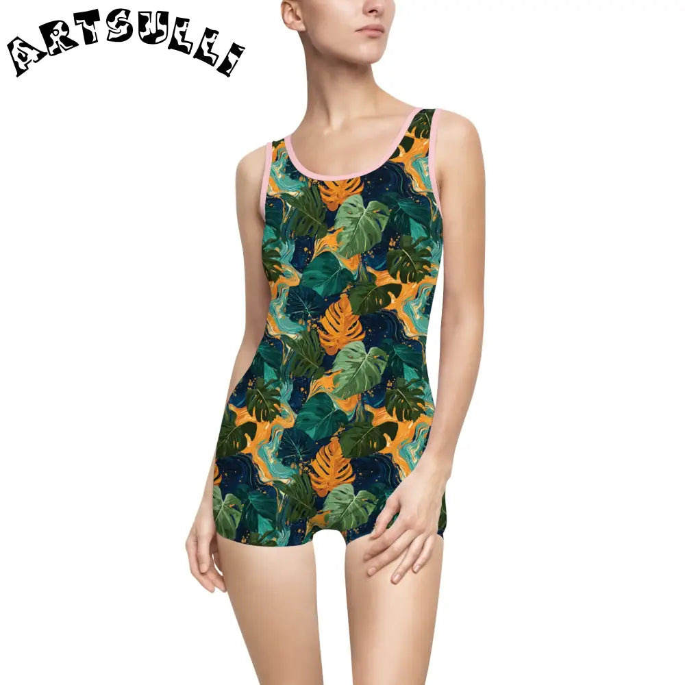 Women's Vintage Swimsuit (AOP), Artsulli - Art is Long, Life is Short, All Over Prints, Color, Light Pink, Size, XS, , , 11781201937909659528