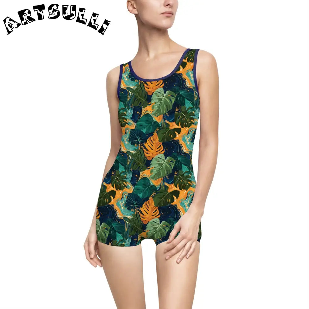 Women's Vintage Swimsuit (AOP), Artsulli - Art is Long, Life is Short, All Over Prints, Color, Navy, Size, XS, , , 13405199088628883727