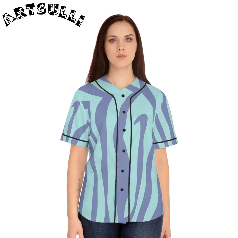 Womens Wavy Stripe AOP Baseball Jersey, Artsulli - Art is Long, Life is Short, All Over Prints, , , , , , , 