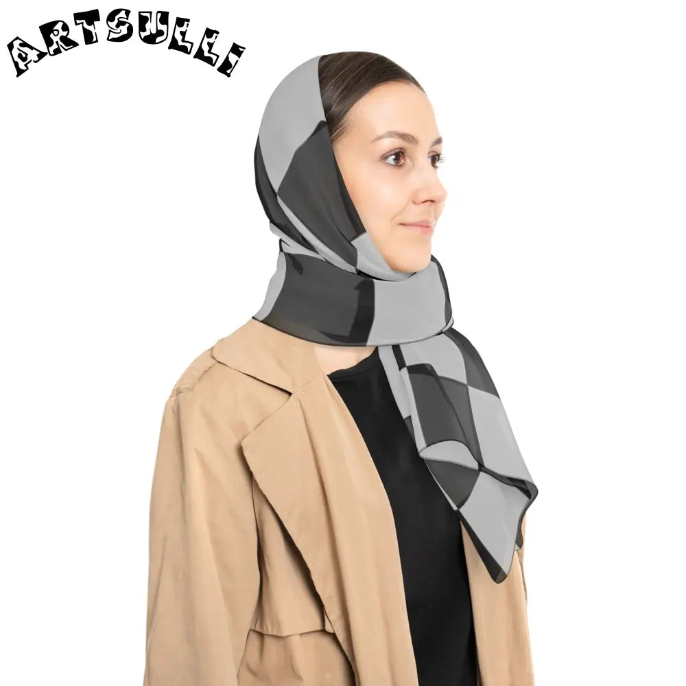 Wrinkled Gray Checkered Flag Scarf, Artsulli - Art is Long, Life is Short, Accessories, , , , , , , 