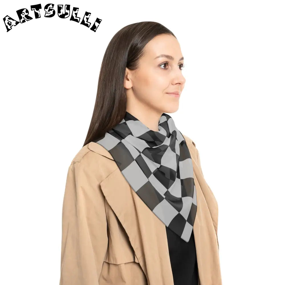 Wrinkled Gray Checkered Flag Scarf, Artsulli - Art is Long, Life is Short, Accessories, , , , , , , 