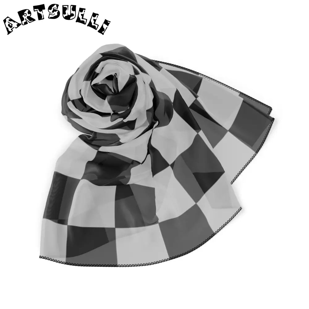 Wrinkled Gray Checkered Flag Scarf, Artsulli - Art is Long, Life is Short, Accessories, , , , , , , 
