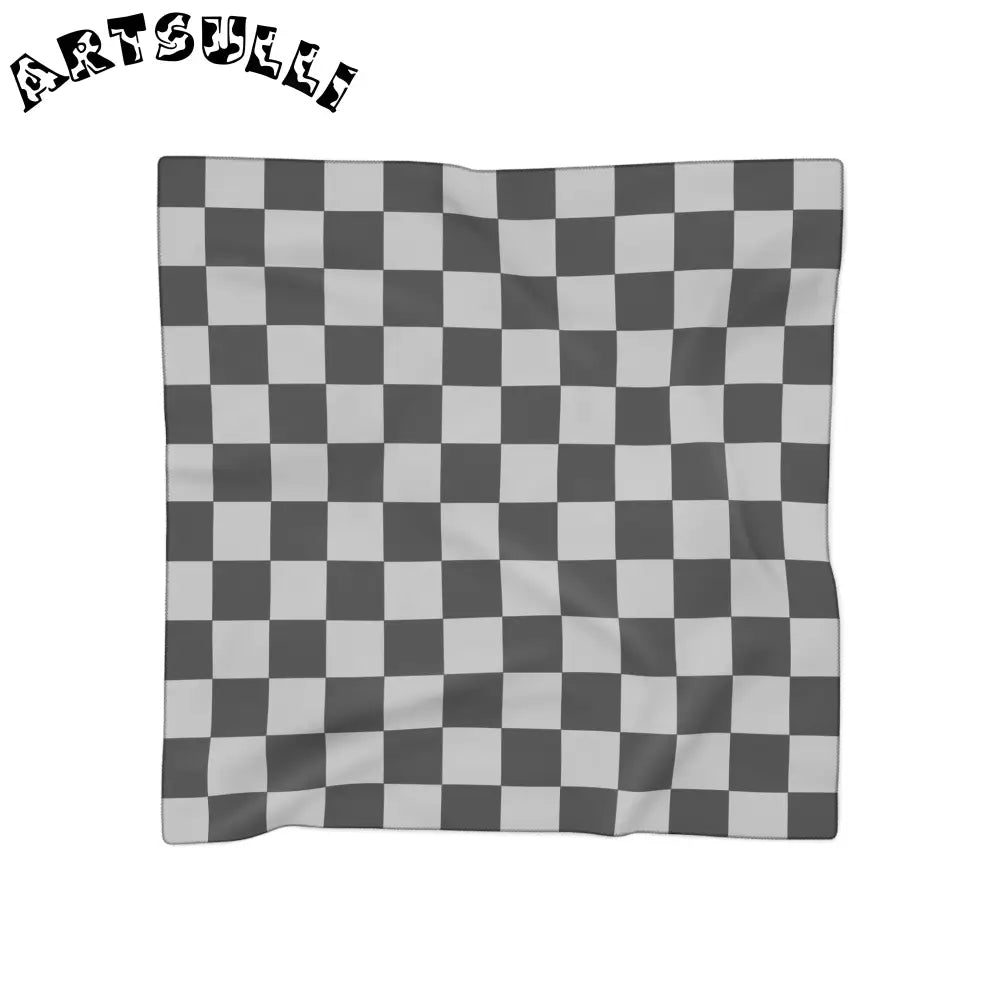 Wrinkled Gray Checkered Flag Scarf, Artsulli - Art is Long, Life is Short, Accessories, Color, Poly chiffon, Size, 25" × 25", , , 40780603463258507258