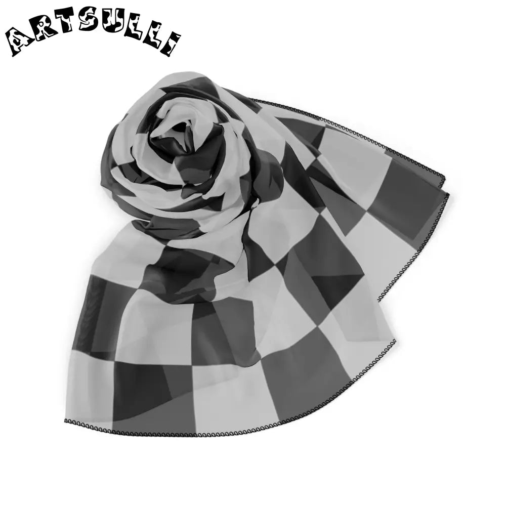 Wrinkled Gray Checkered Flag Scarf, Artsulli - Art is Long, Life is Short, Accessories, , , , , , , 