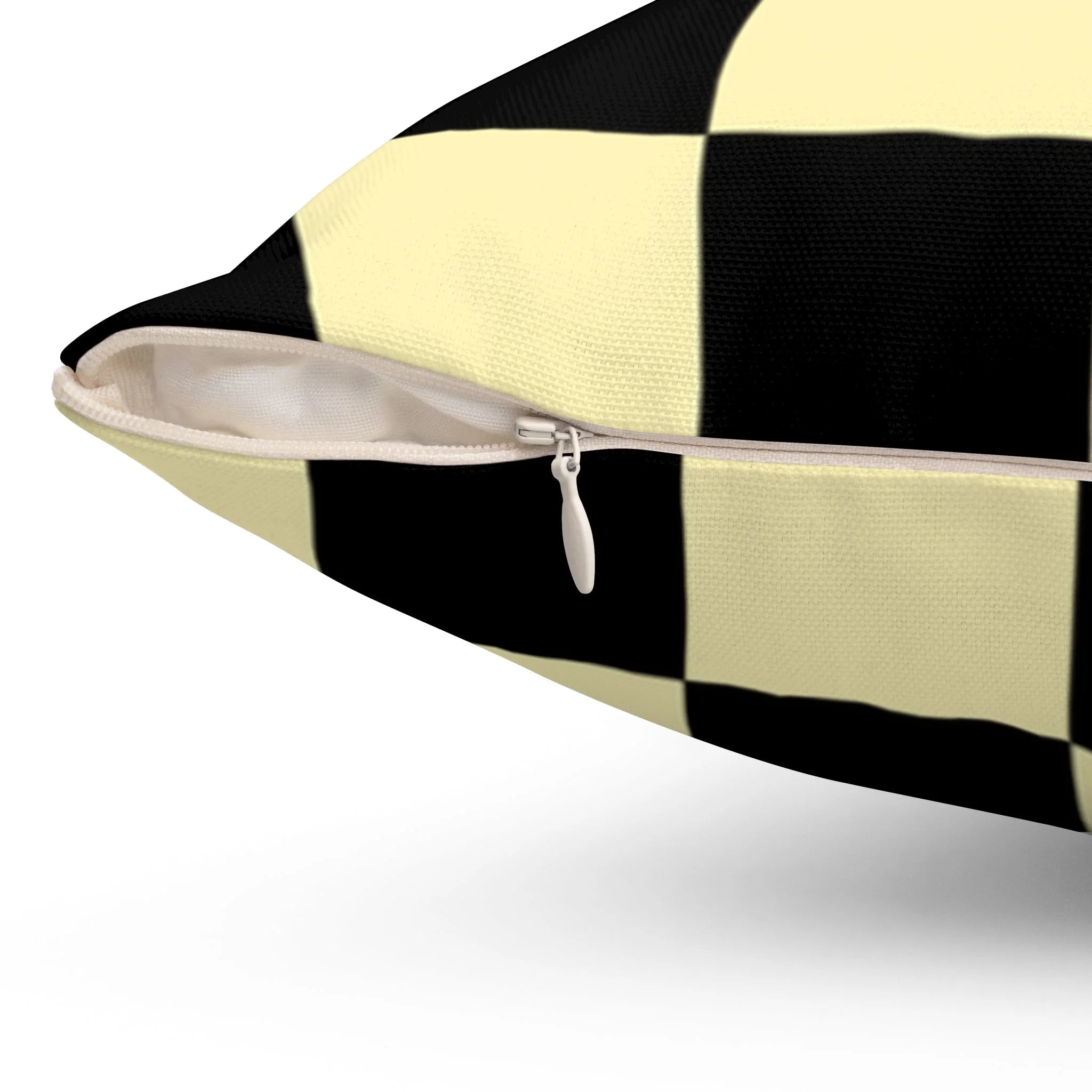 Yellow and Black Checkered Spun Polyester Square Pillow, Artsulli - Art is Long, Life is Short, Home Decor, , , , , , , 