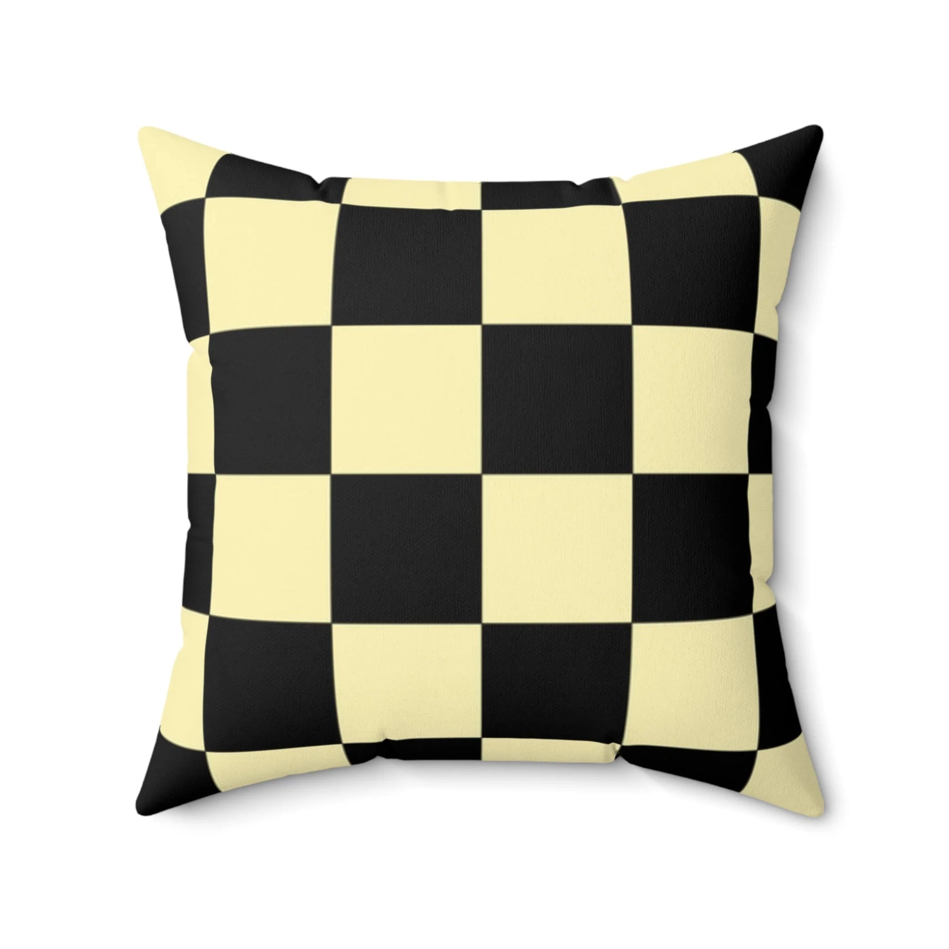 Yellow and Black Checkered Spun Polyester Square Pillow, Artsulli - Art is Long, Life is Short, Home Decor, Size, 20" × 20", , , , , 34861369929077794519
