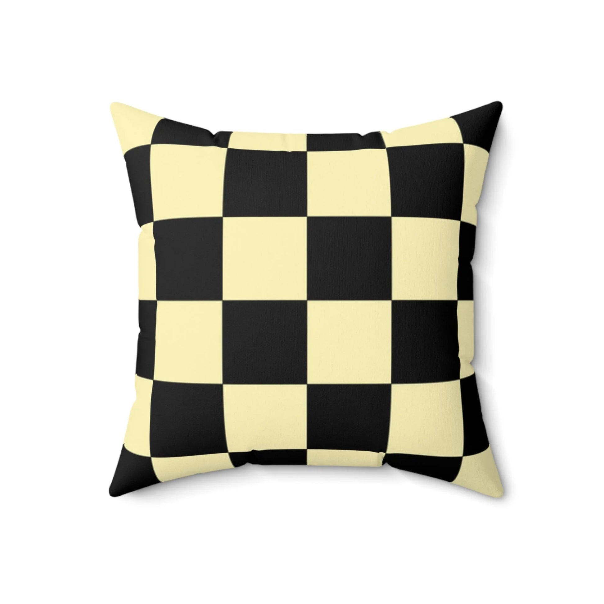 Yellow and Black Checkered Spun Polyester Square Pillow, Artsulli - Art is Long, Life is Short, Home Decor, Size, 18" × 18", , , , , 13387911300701212644