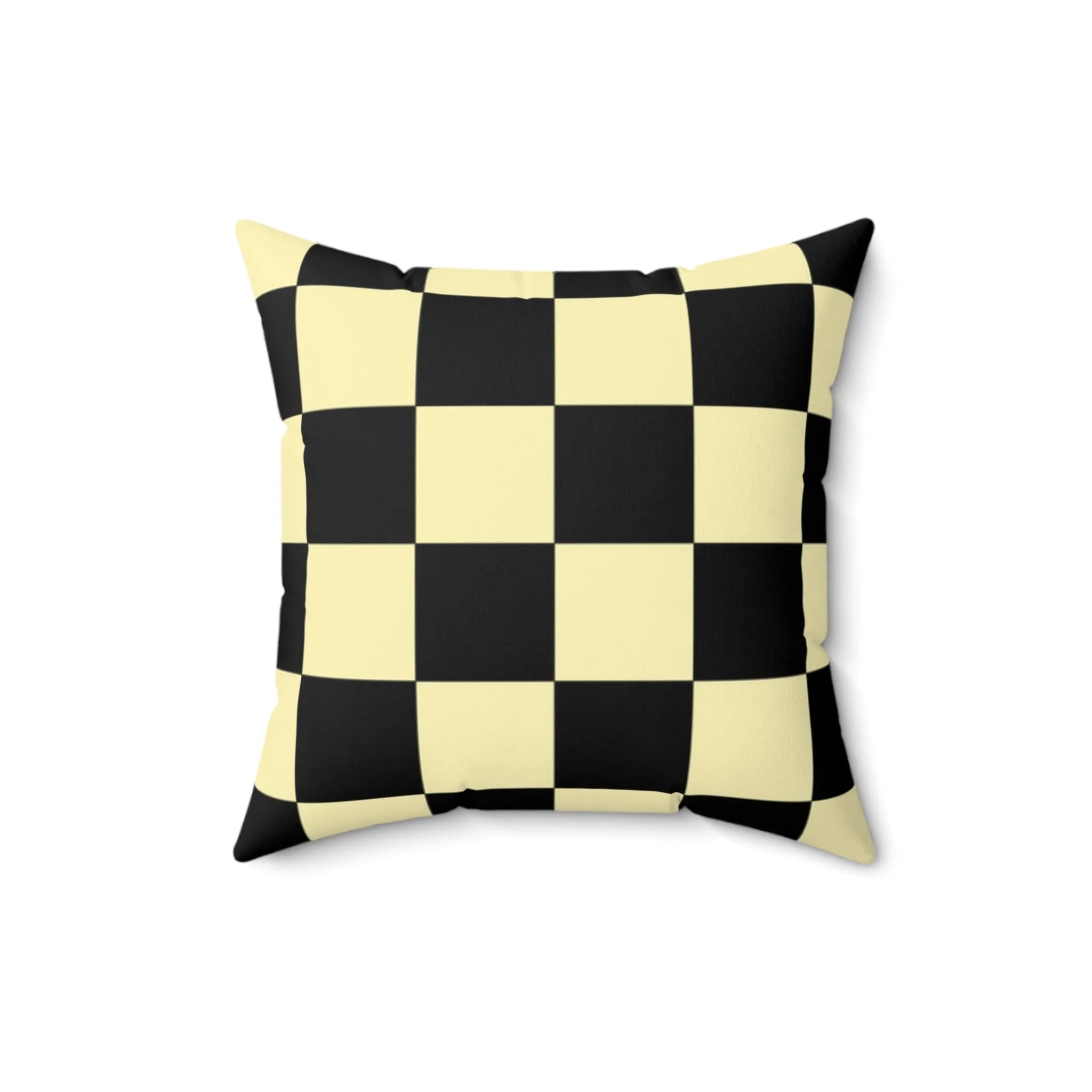 Yellow and Black Checkered Spun Polyester Square Pillow, Artsulli - Art is Long, Life is Short, Home Decor, , , , , , , 