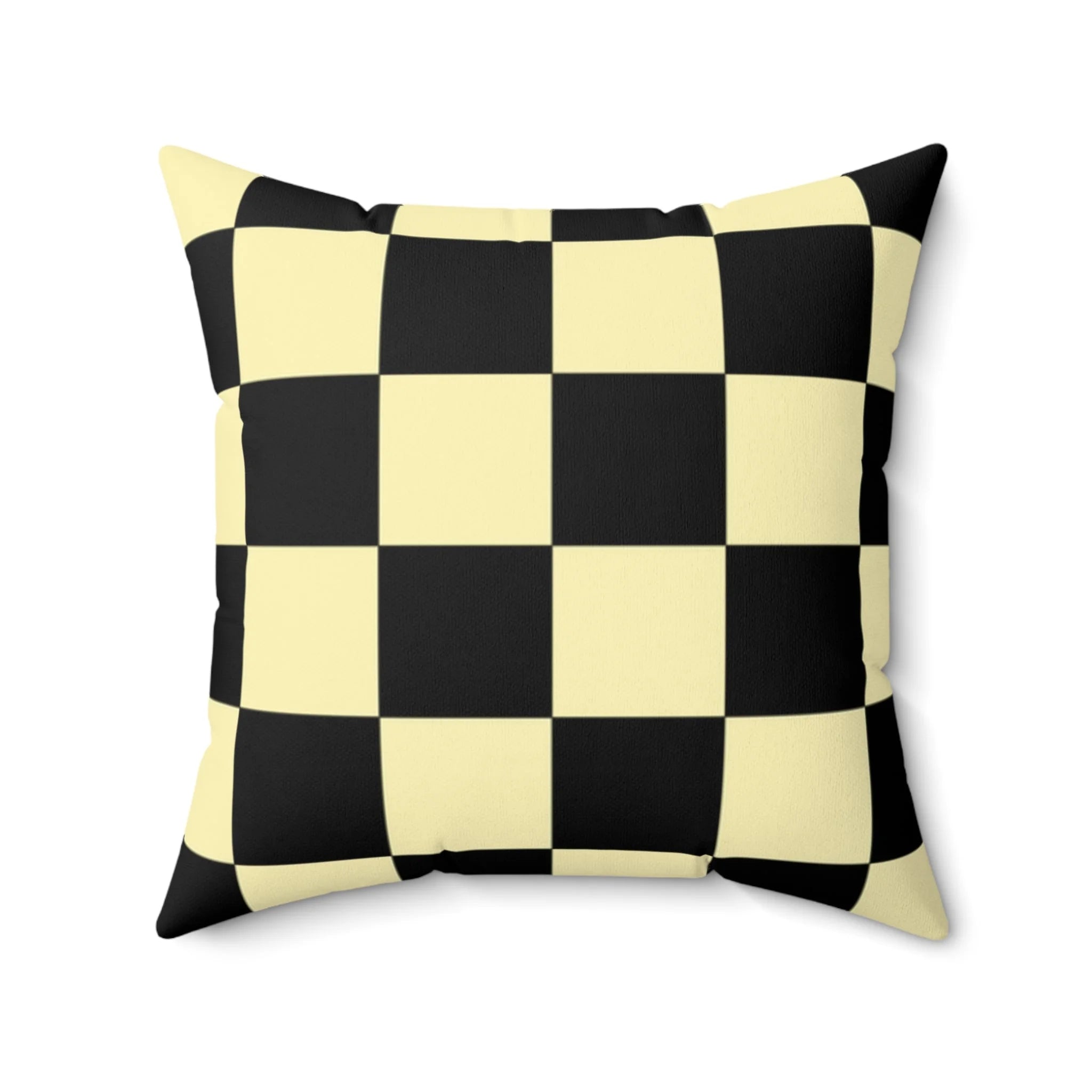 Yellow and Black Checkered Spun Polyester Square Pillow, Artsulli - Art is Long, Life is Short, Home Decor, , , , , , , 