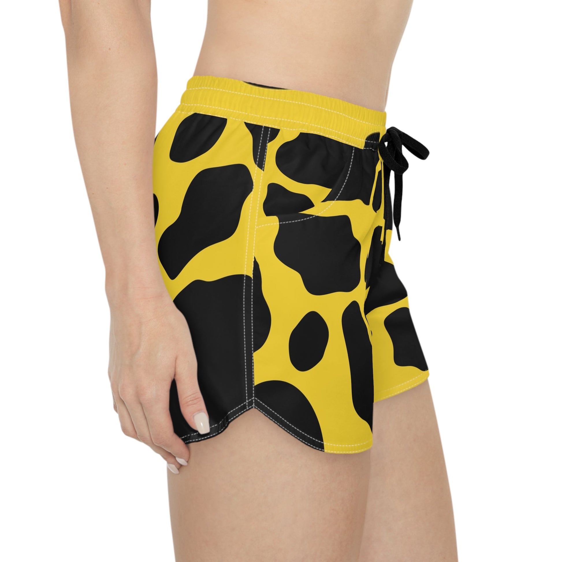 Yellow and Black Cow Print Athletic Shorts, Artsulli - Art is Long, Life is Short, All Over Prints, , , , , , , 