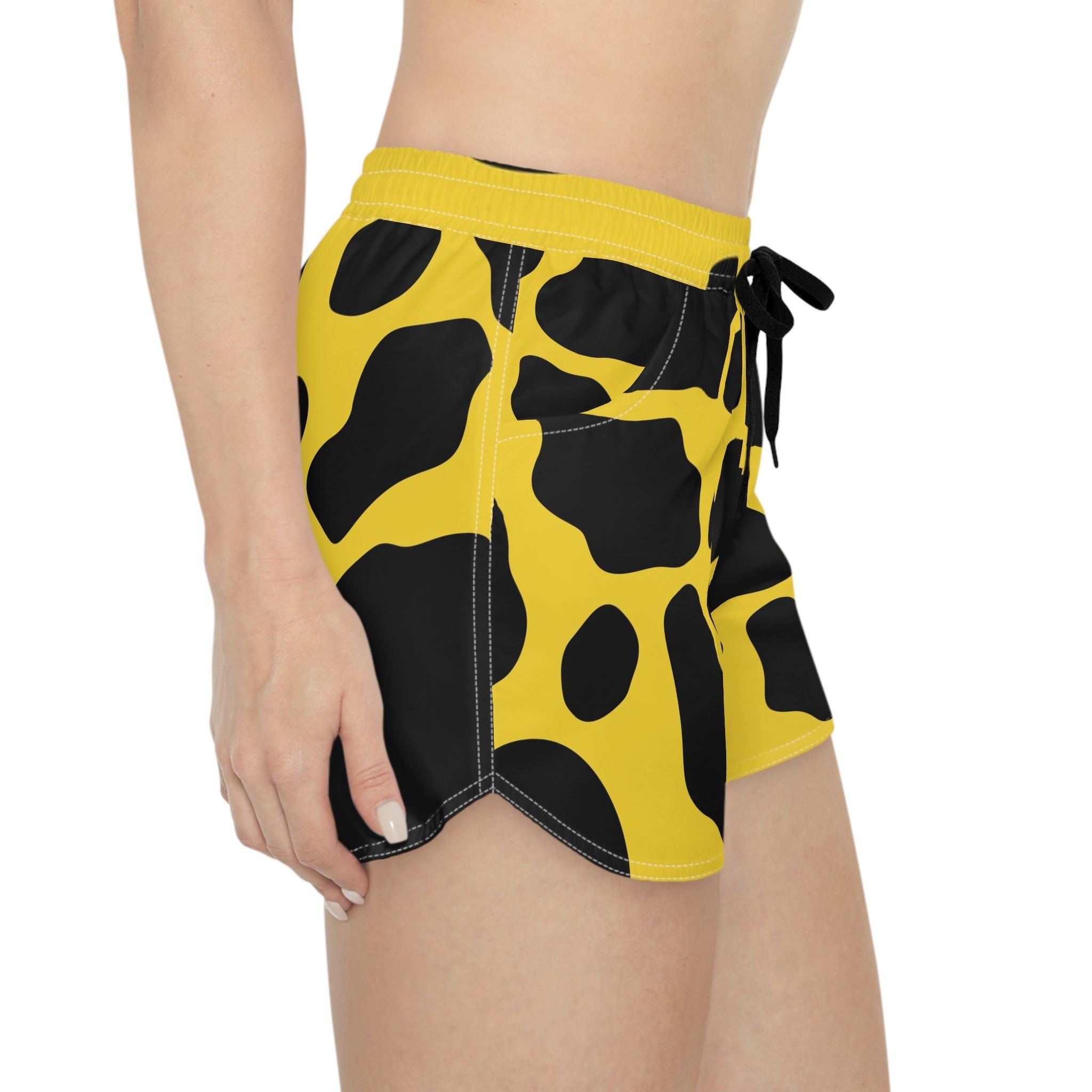 Yellow and Black Cow Print Athletic Shorts, Artsulli - Art is Long, Life is Short, All Over Prints, , , , , , , 