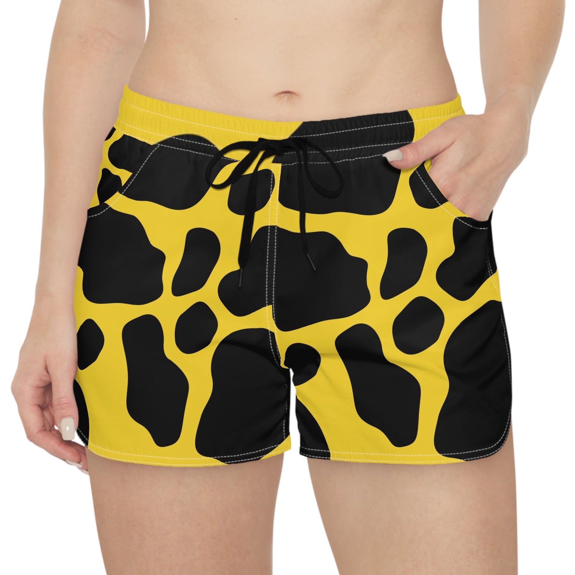 Yellow and Black Cow Print Athletic Shorts, Artsulli - Art is Long, Life is Short, All Over Prints, , , , , , , 