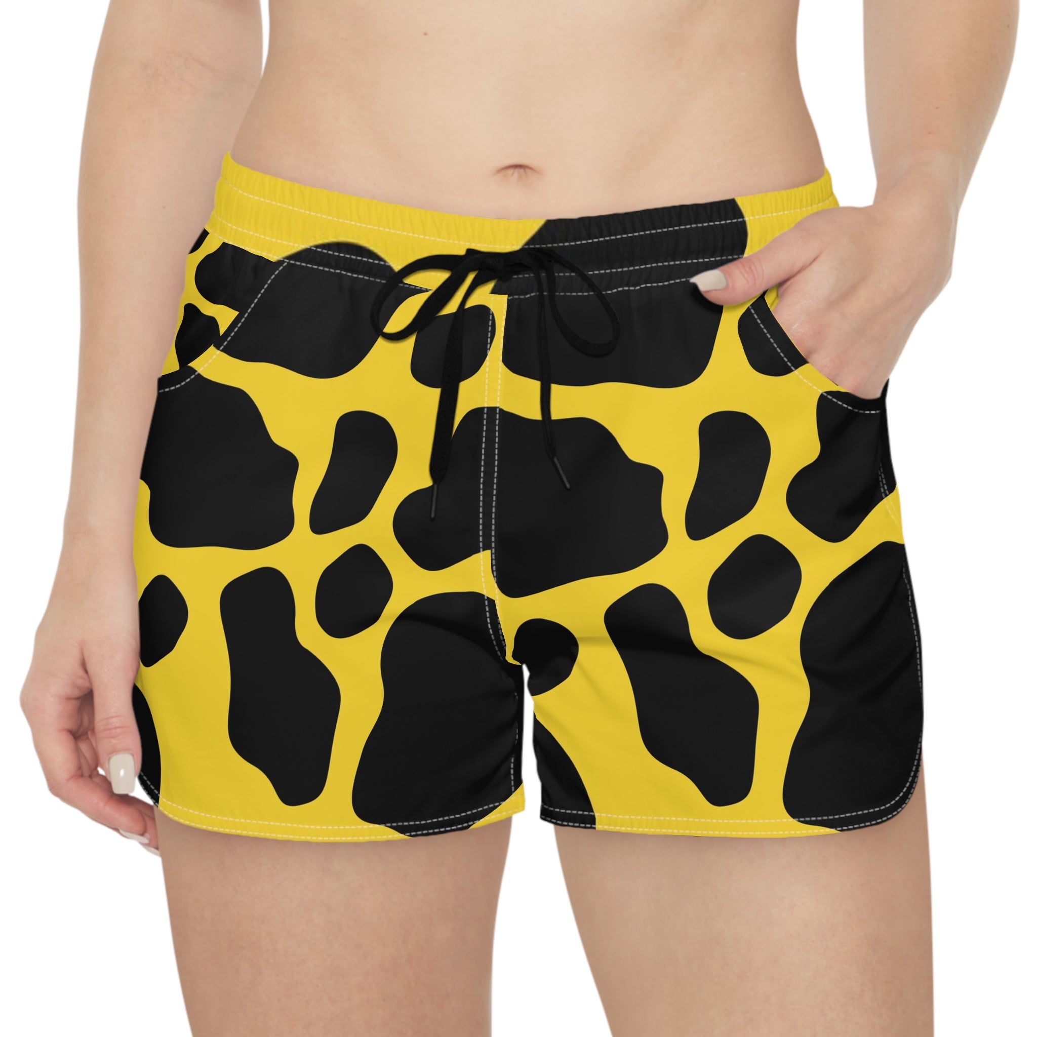 Yellow and Black Cow Print Athletic Shorts, Artsulli - Art is Long, Life is Short, All Over Prints, , , , , , , 