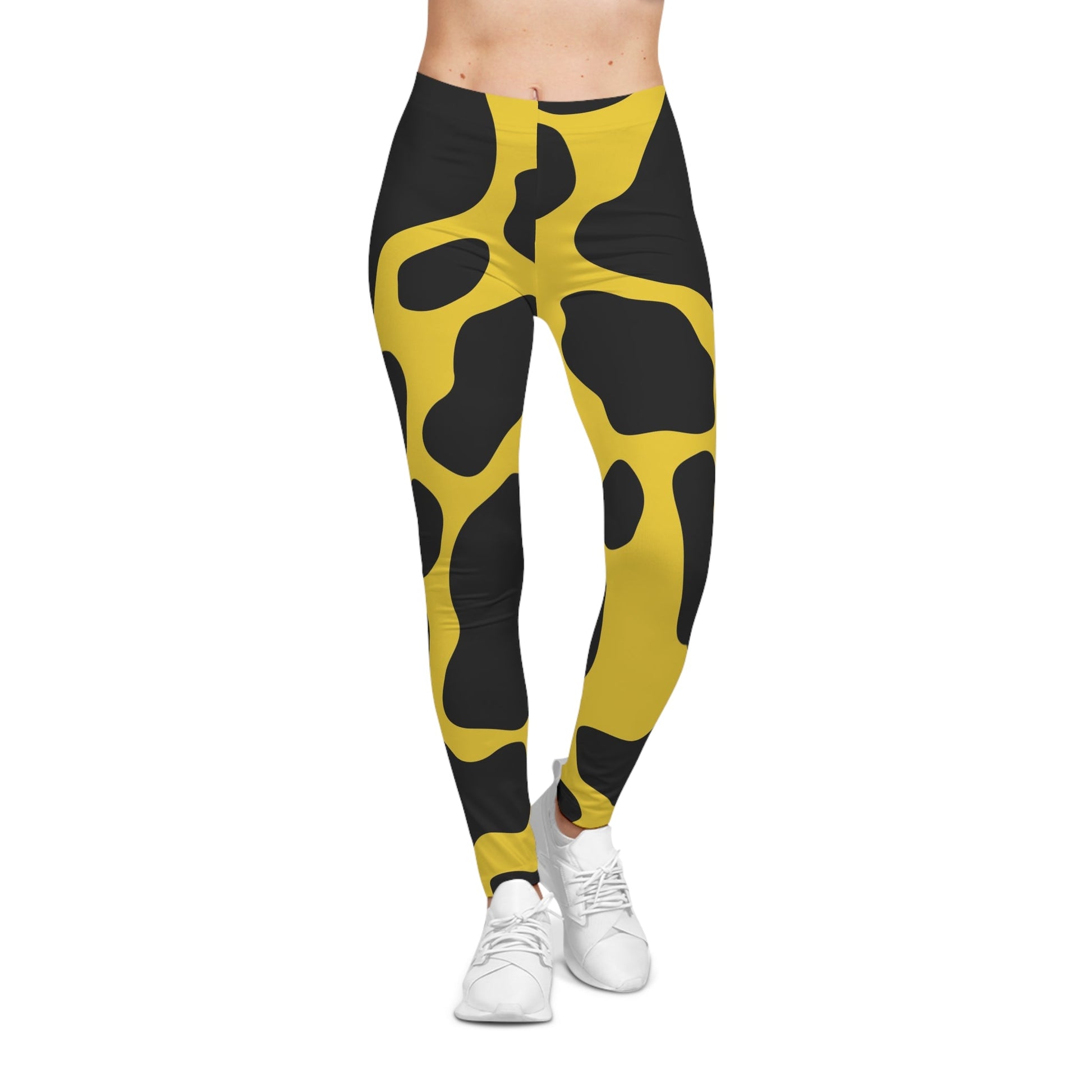 Yellow and Black Cow Print Casual Leggings, Artsulli - Art is Long, Life is Short, All Over Prints, , , , , , , 