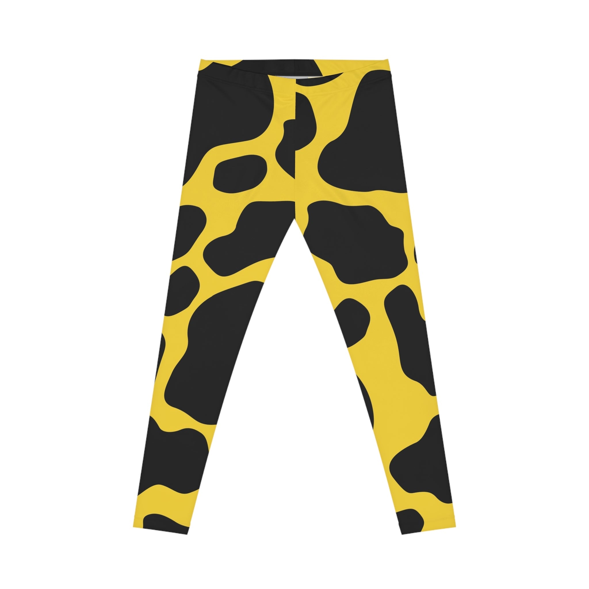 Printify Yellow and Black Cow Print Casual Leggings 2025