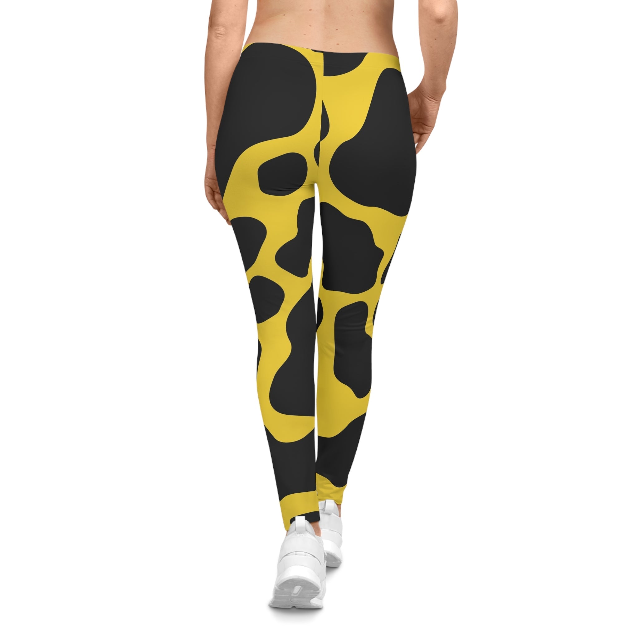 Yellow and Black Cow Print Casual Leggings, Artsulli - Art is Long, Life is Short, All Over Prints, , , , , , , 