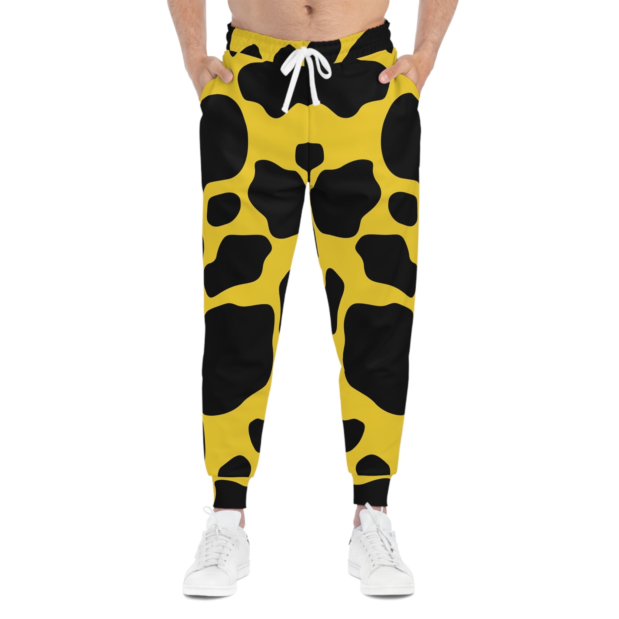 Yellow and Black Cow Print Joggers, Artsulli - Art is Long, Life is Short, All Over Prints, , , , , , , 