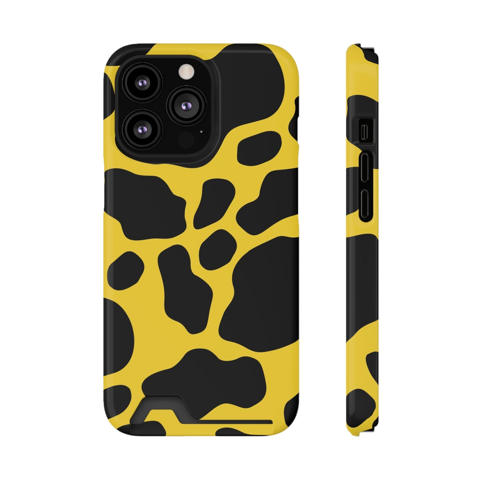 Yellow and Black Cow Print Phone Case, Artsulli - Art is Long, Life is Short, Phone Case, Size, iPhone 13 Pro, Surface, Glossy, Shape, Without gift packaging, 78914841153454364012