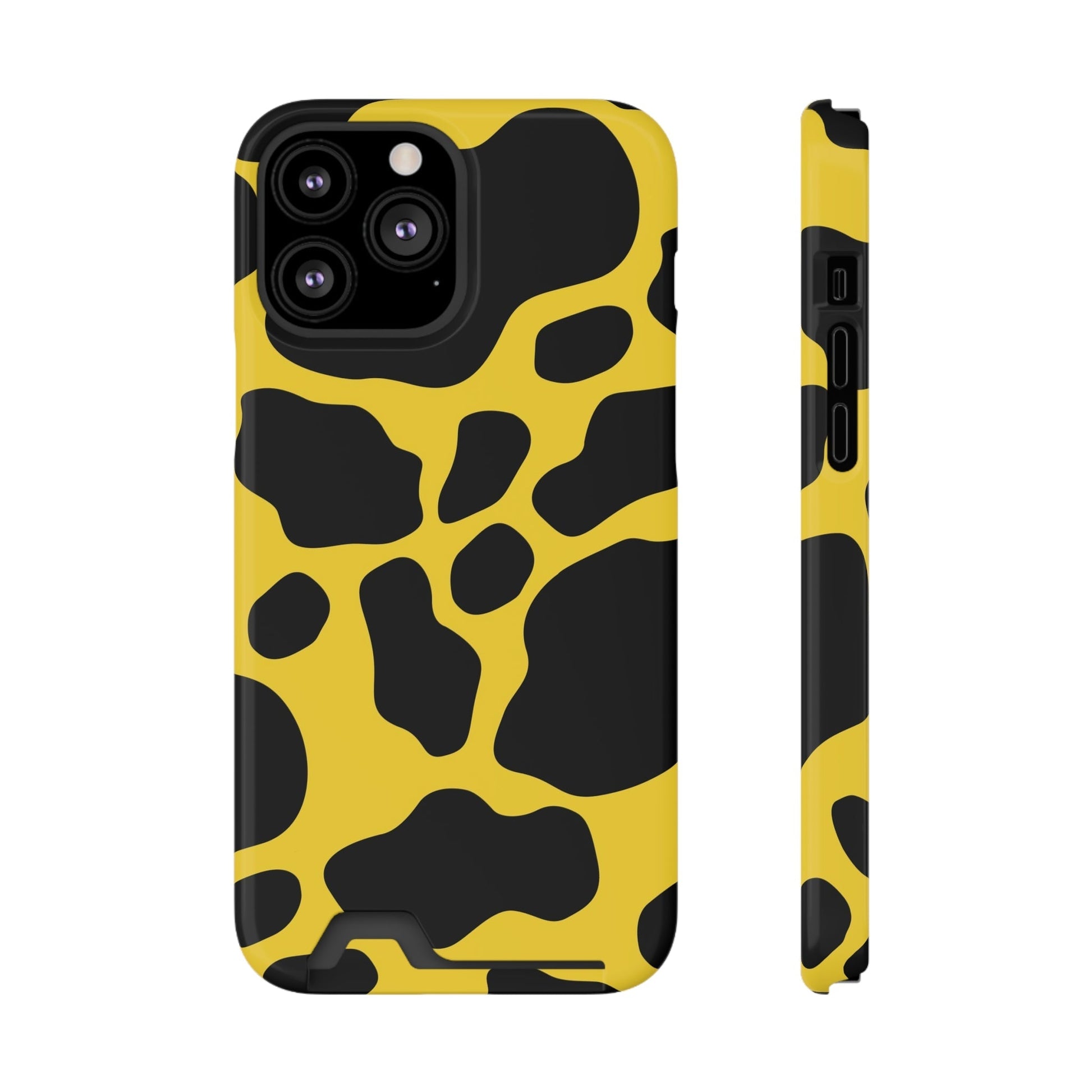 Yellow and Black Cow Print Phone Case, Artsulli - Art is Long, Life is Short, Phone Case, Size, iPhone 13 Pro Max, Surface, Glossy, Shape, With gift packaging, 11616408699764512770