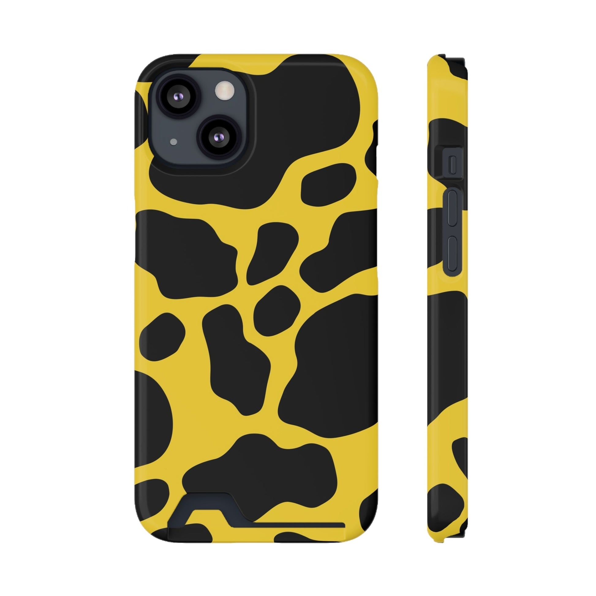 Yellow and Black Cow Print Phone Case, Artsulli - Art is Long, Life is Short, Phone Case, Size, iPhone 13, Surface, Glossy, Shape, With gift packaging, 13094204394712493623