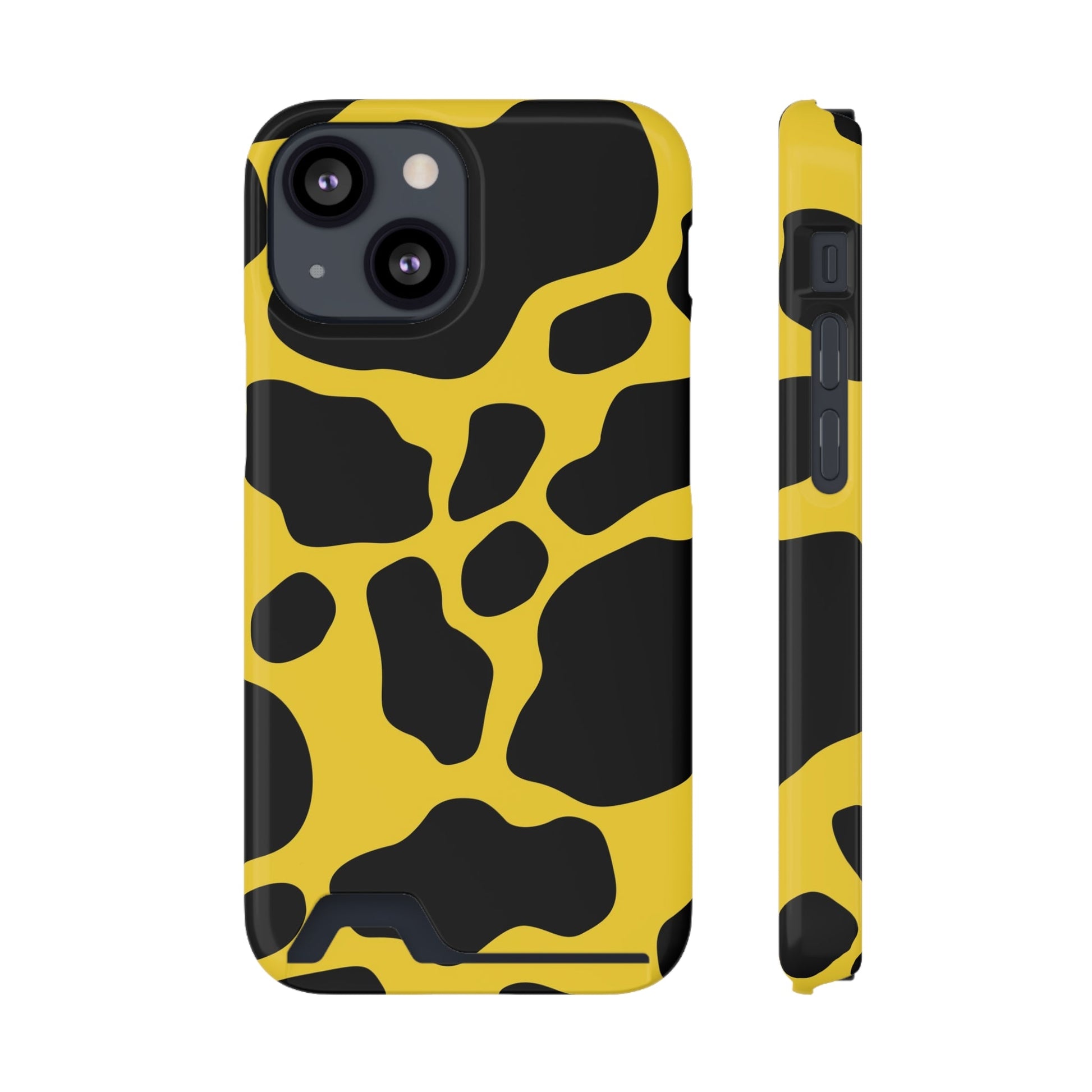 Yellow and Black Cow Print Phone Case, Artsulli - Art is Long, Life is Short, Phone Case, Size, iPhone 13 Mini, Surface, Glossy, Shape, Without gift packaging, 32615673299310544504