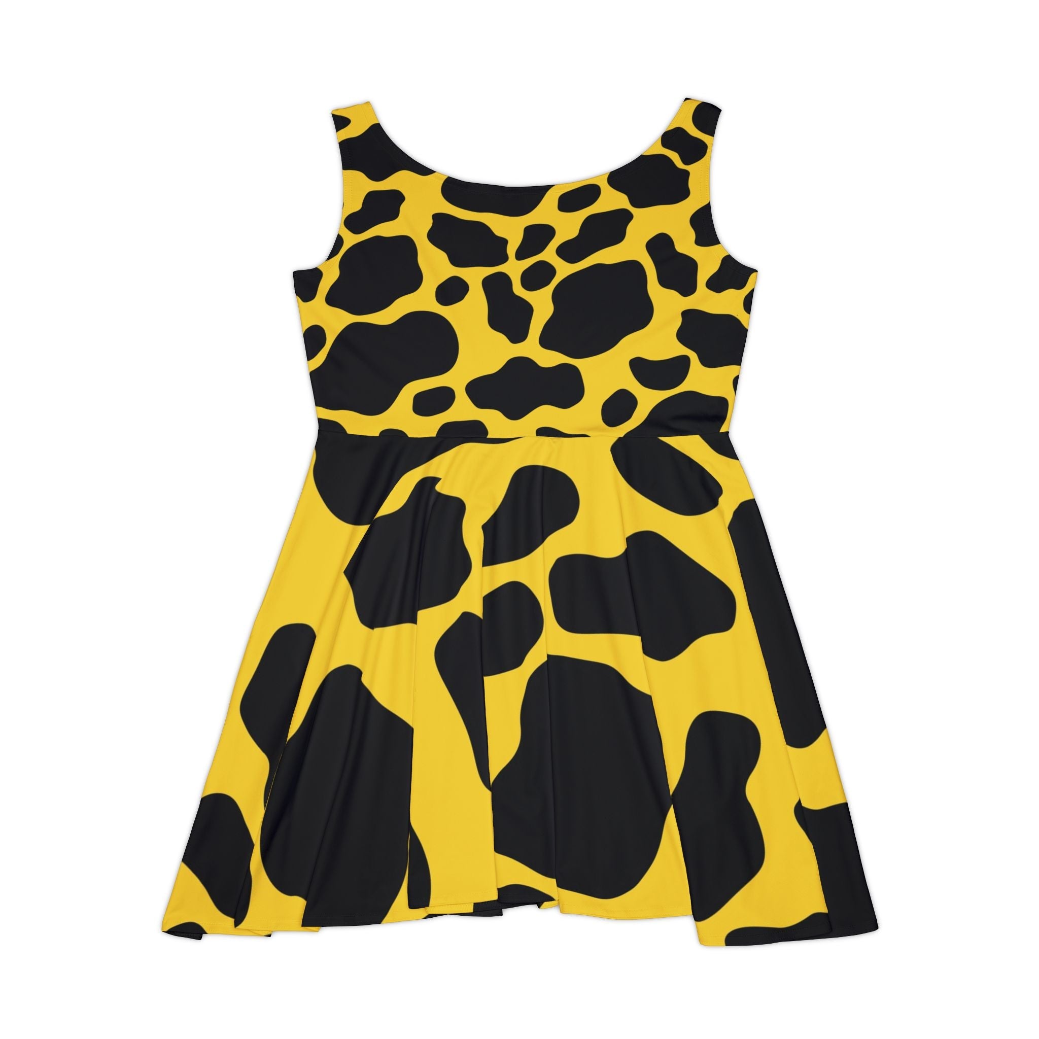 Printify Yellow and Black Cow Print Skater Dress 2025