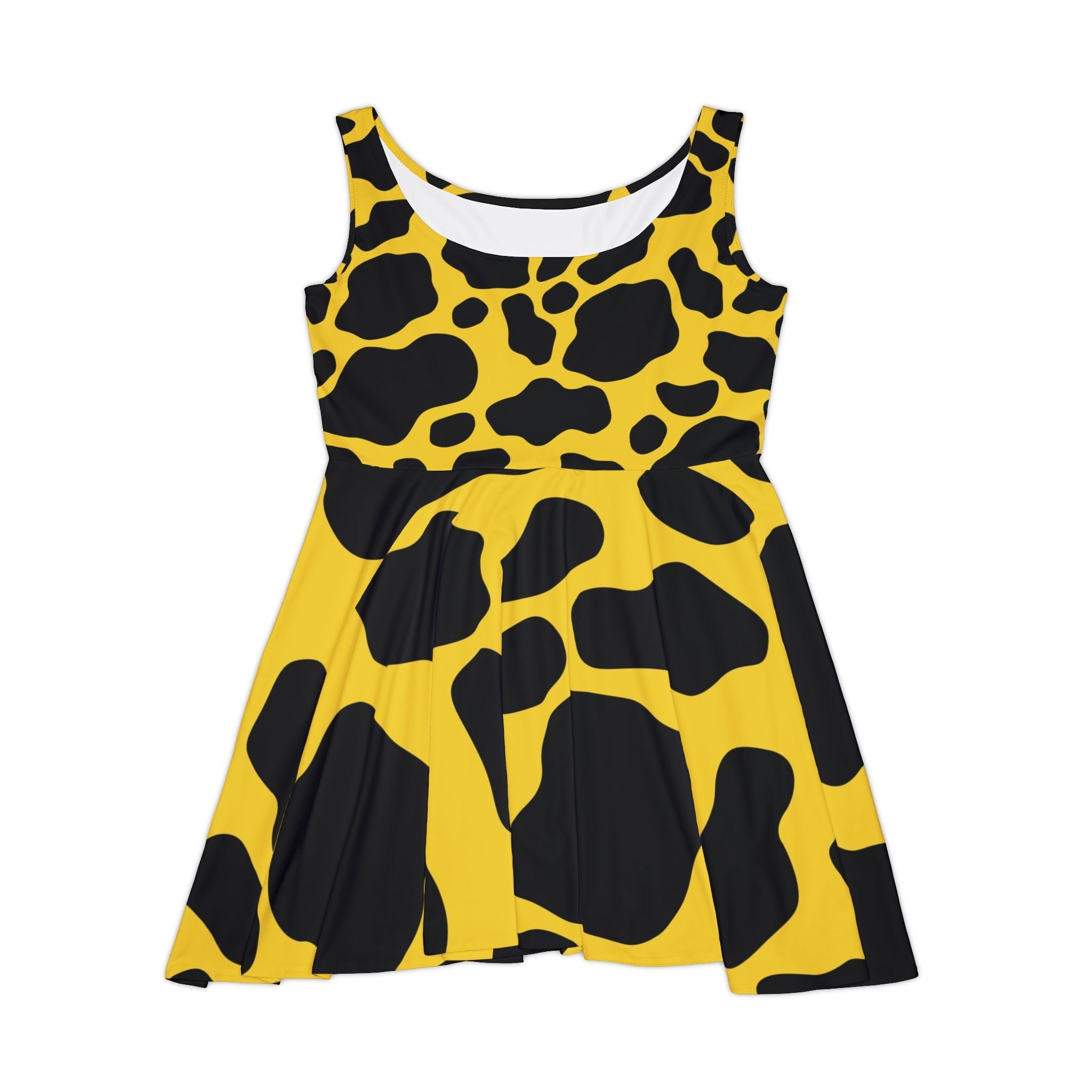 Printify Yellow and Black Cow Print Skater Dress 2025