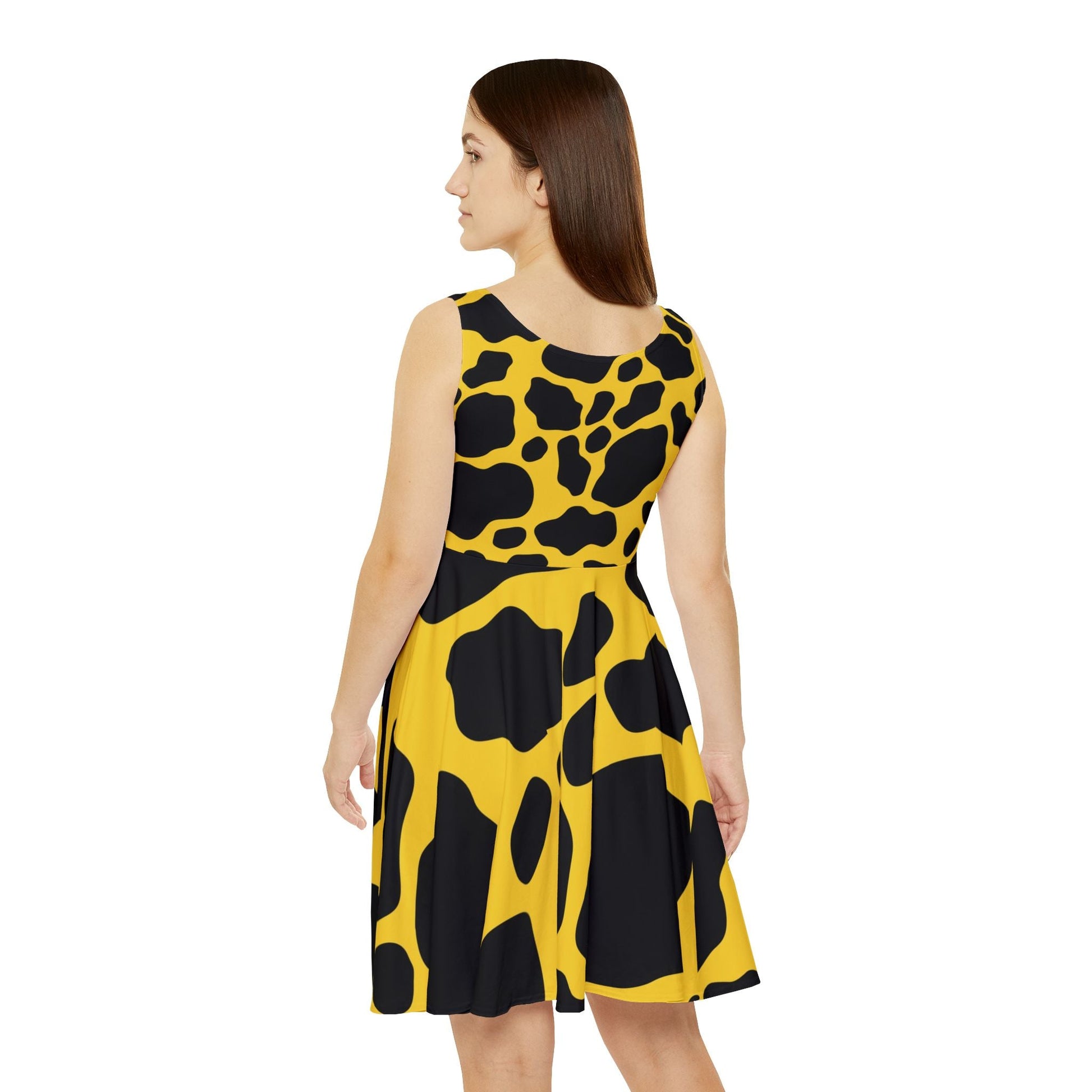 Printify Yellow and Black Cow Print Skater Dress 2025