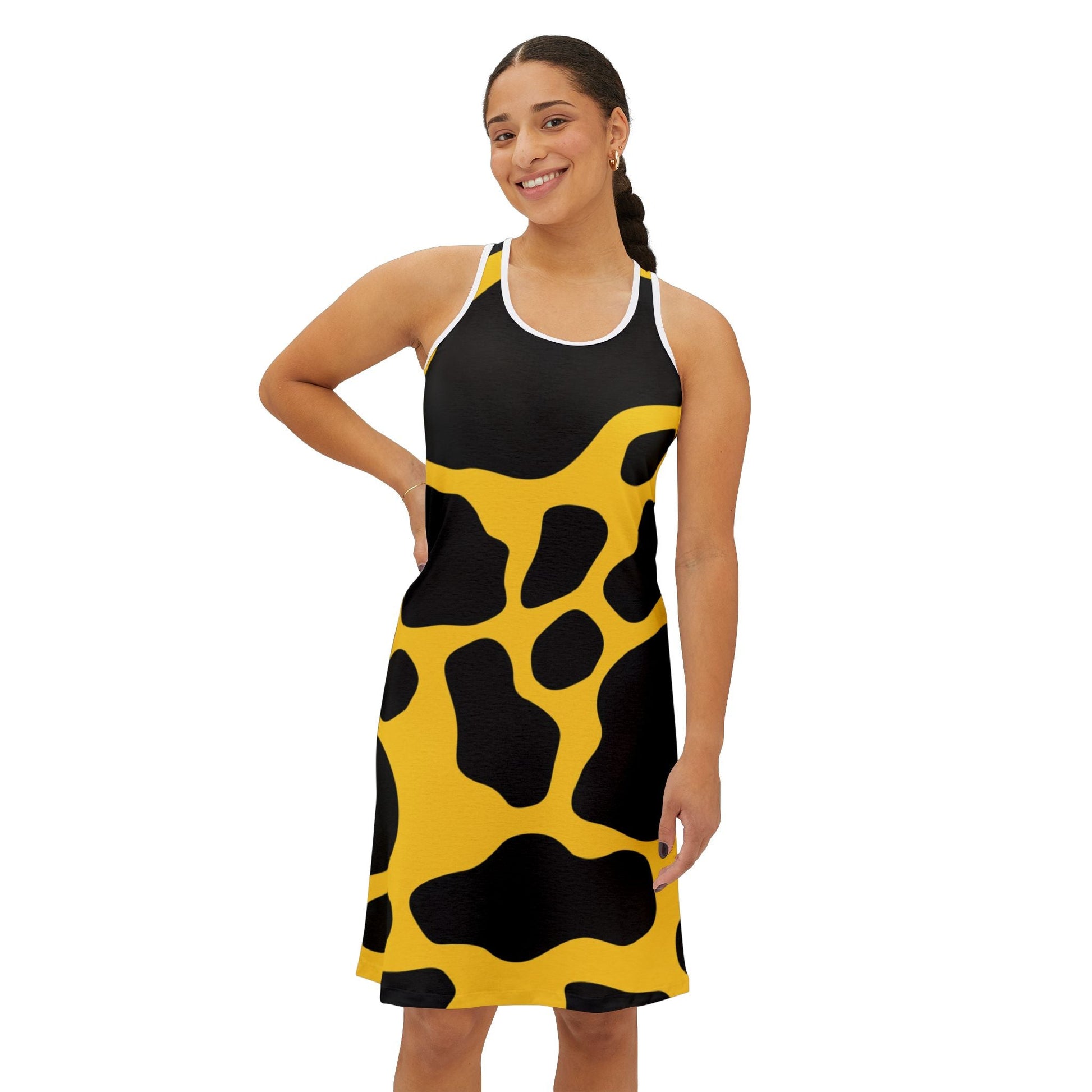 Yellow and Black Cow Print Tank Dress, Artsulli - Art is Long, Life is Short, Tank Top, , , , , , , 