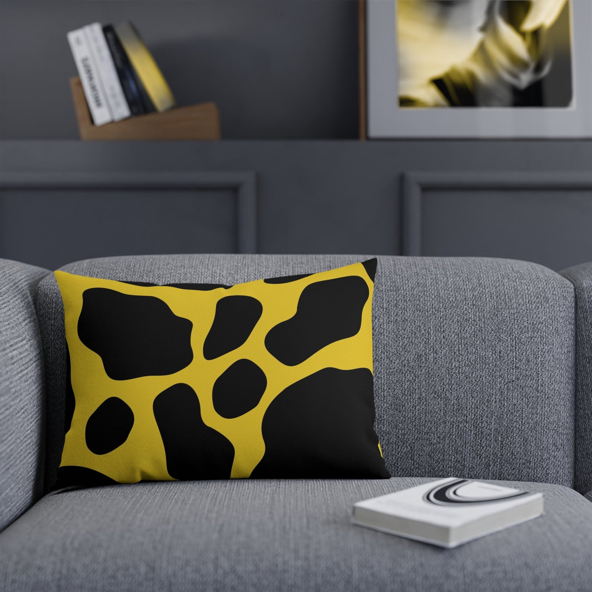 Yellow and Black Cow Print Throw Pillow, Artsulli - Art is Long, Life is Short, Home Decor, , , , , , , 