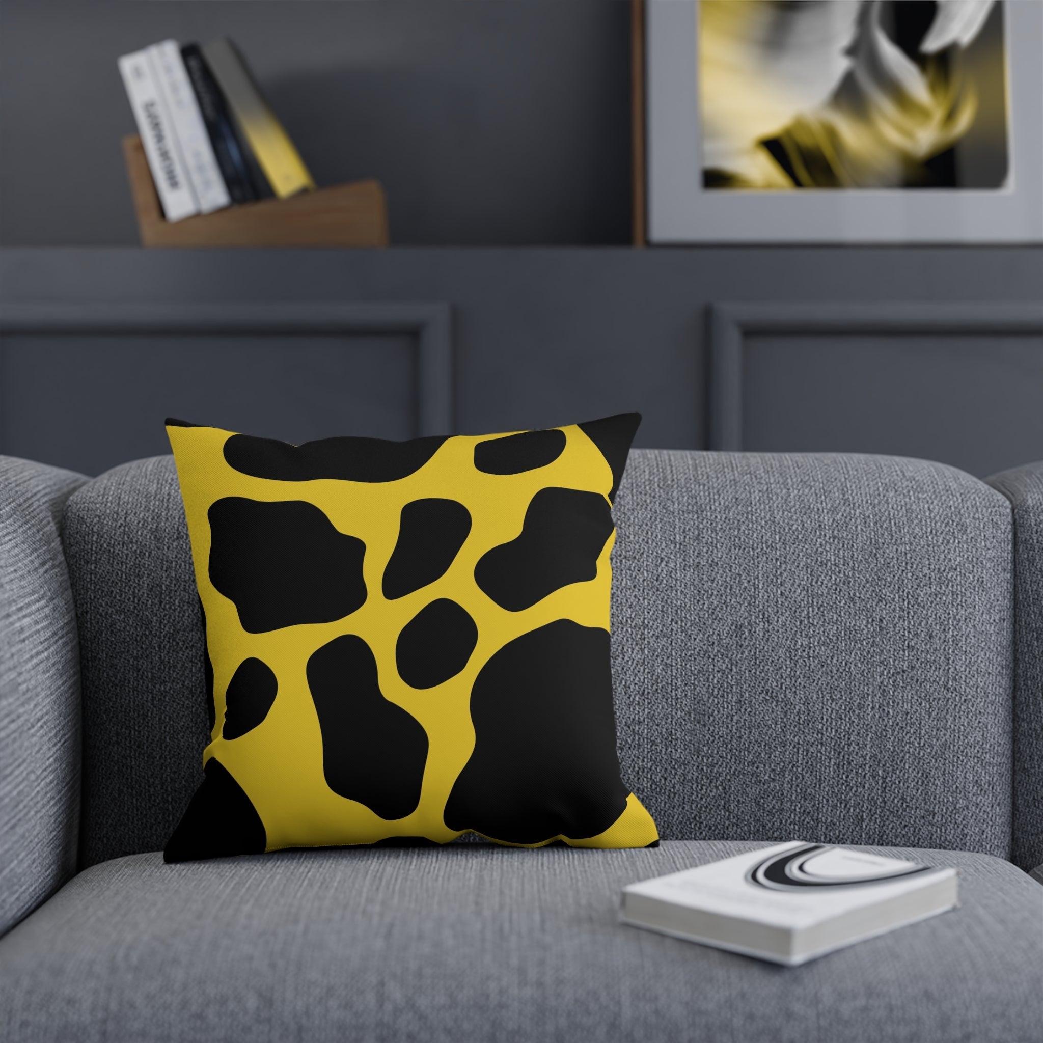 Yellow and Black Cow Print Throw Pillow, Artsulli - Art is Long, Life is Short, Home Decor, , , , , , , 