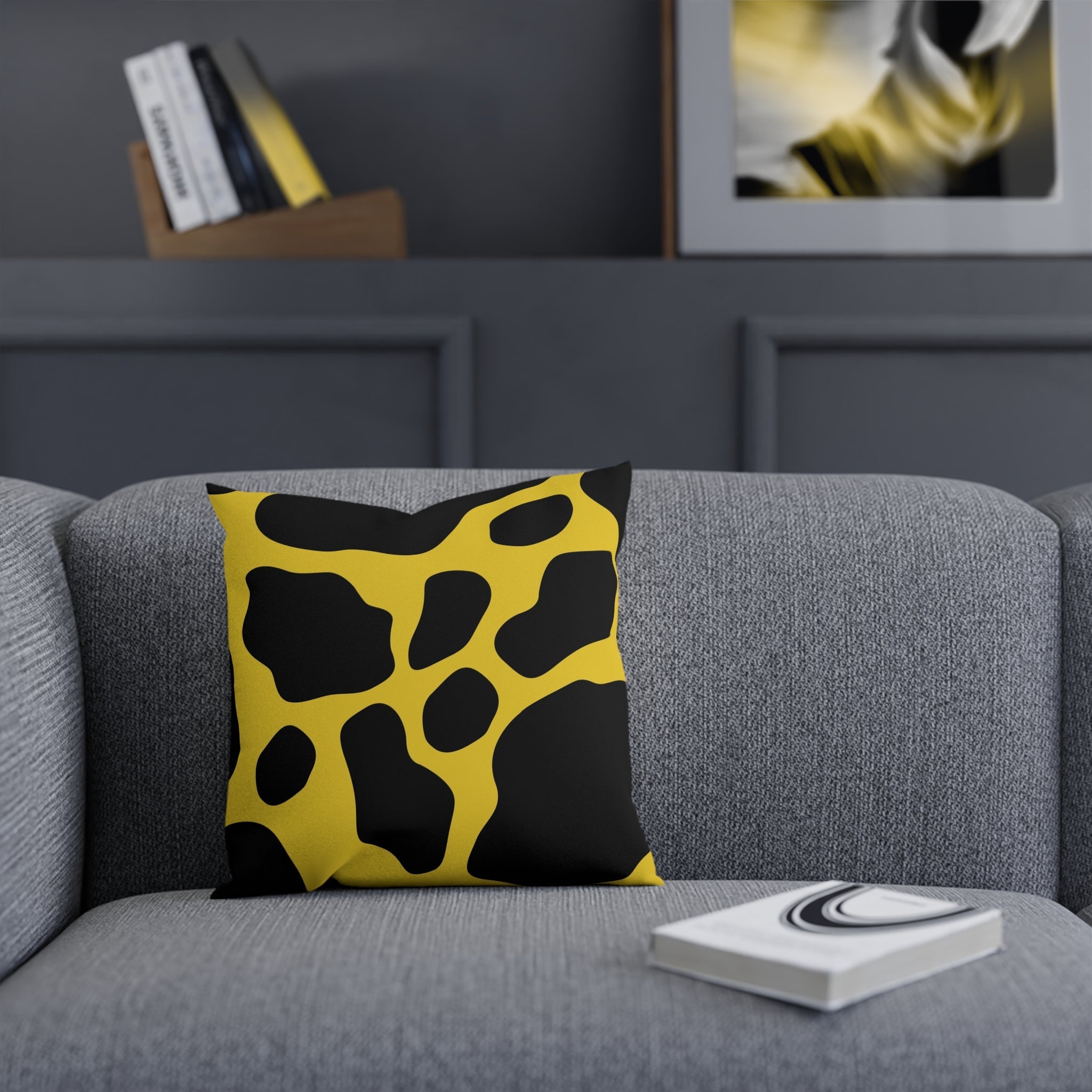 Yellow and Black Cow Print Throw Pillow, Artsulli - Art is Long, Life is Short, Home Decor, , , , , , , 