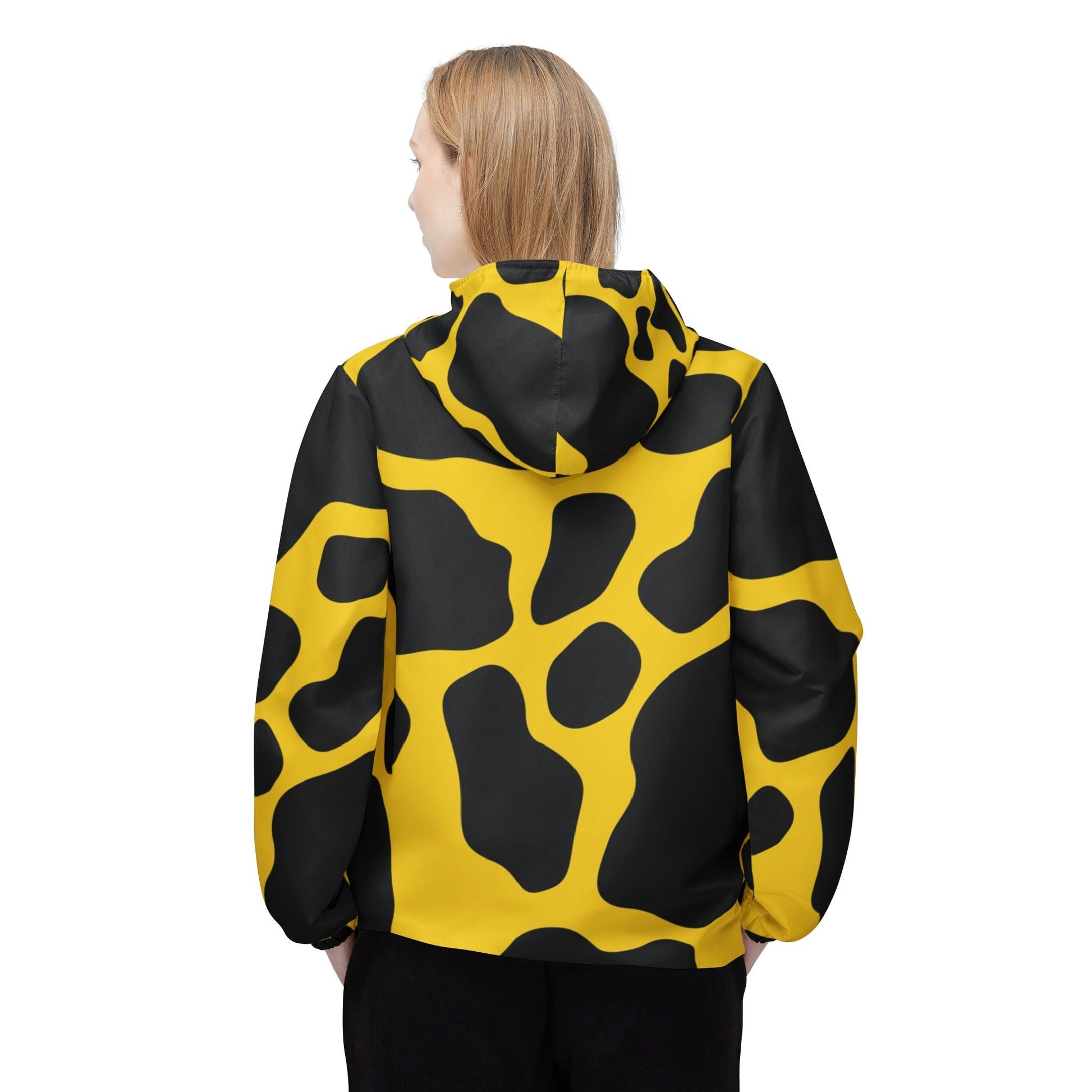 Yellow and Black Cow Print Windbreaker Jacket, Artsulli - Art is Long, Life is Short, Outerwear, , , , , , , 
