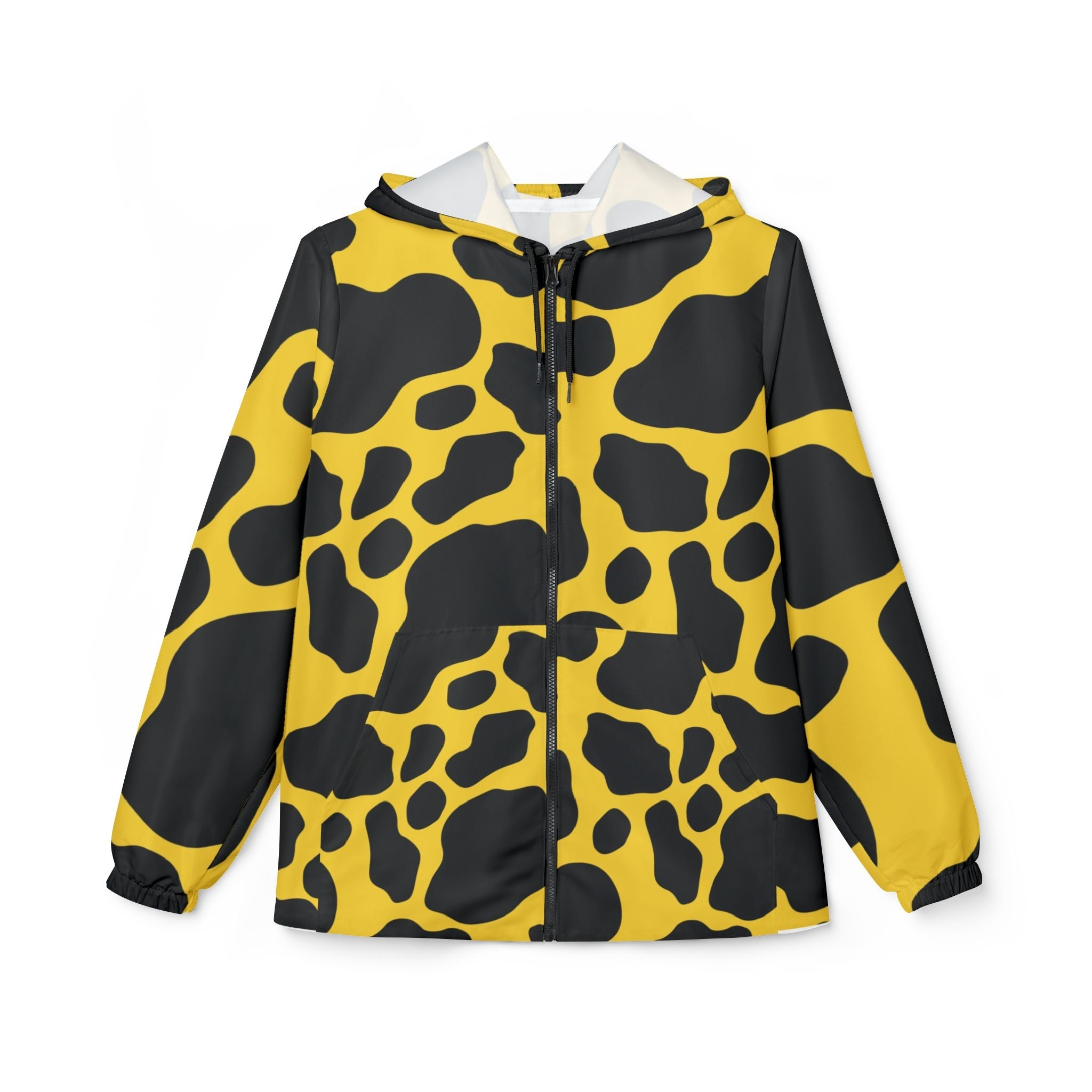 Printify Yellow and Black Cow Print Windbreaker Jacket 2025