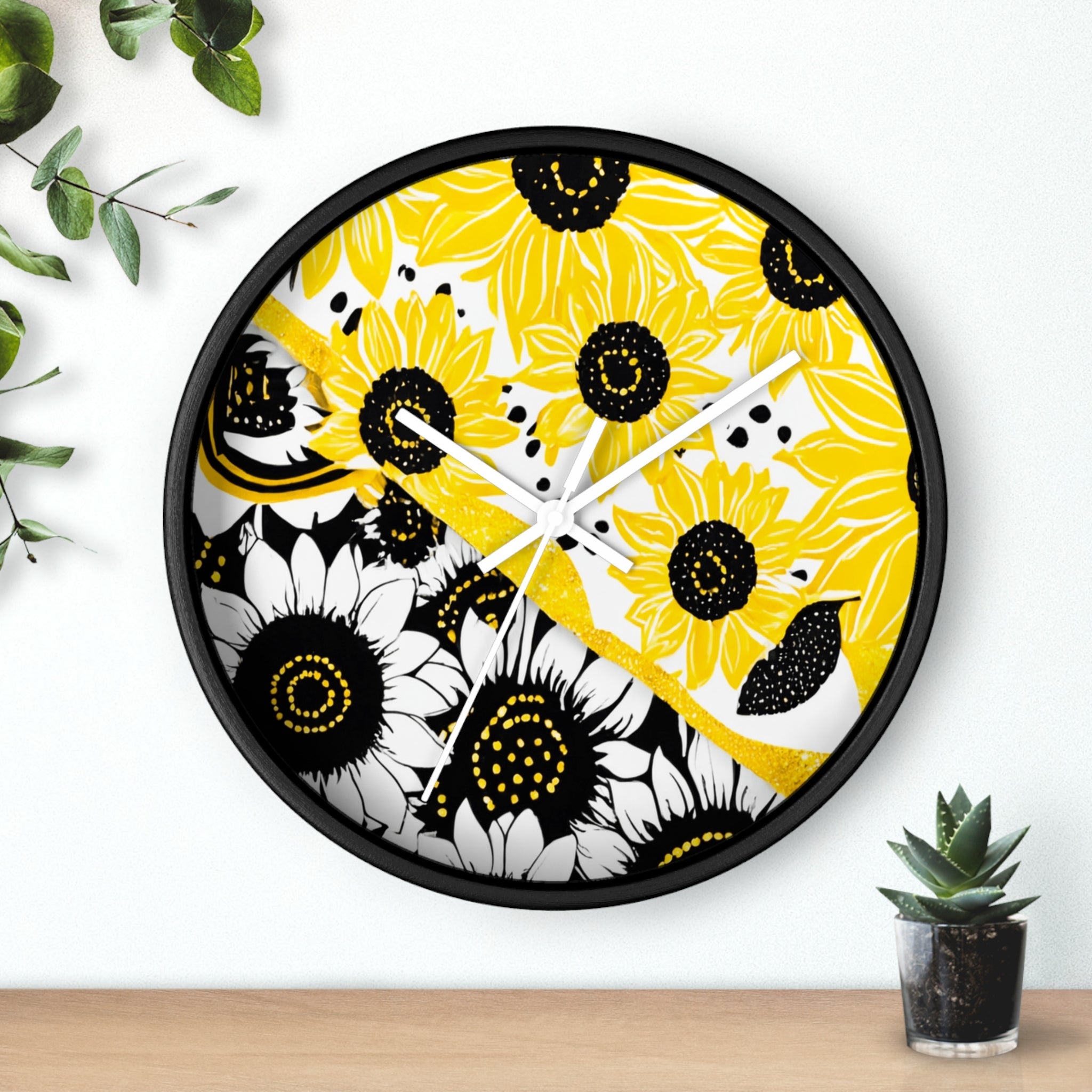 Yellow and Black Split Sunflower Wall Clock, Artsulli - Art is Long, Life is Short, Home Decor, , , , , , , 