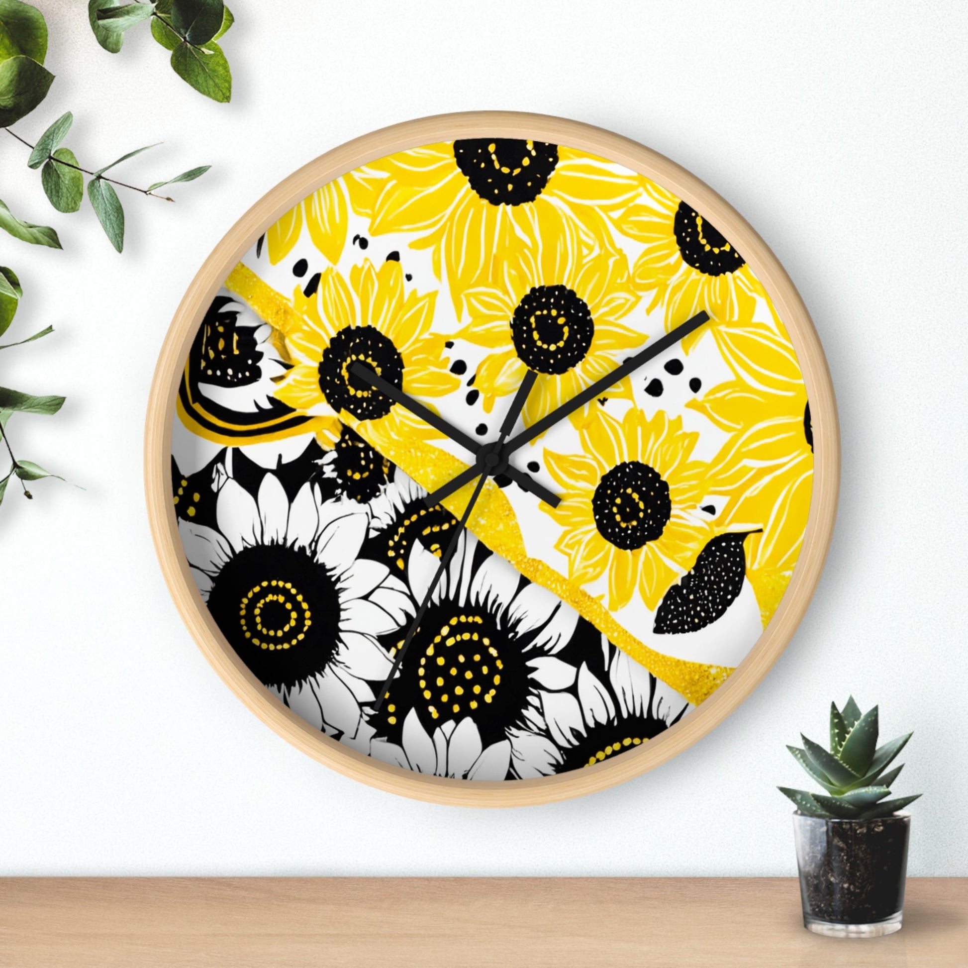 Yellow and Black Split Sunflower Wall Clock, Artsulli - Art is Long, Life is Short, Home Decor, , , , , , , 