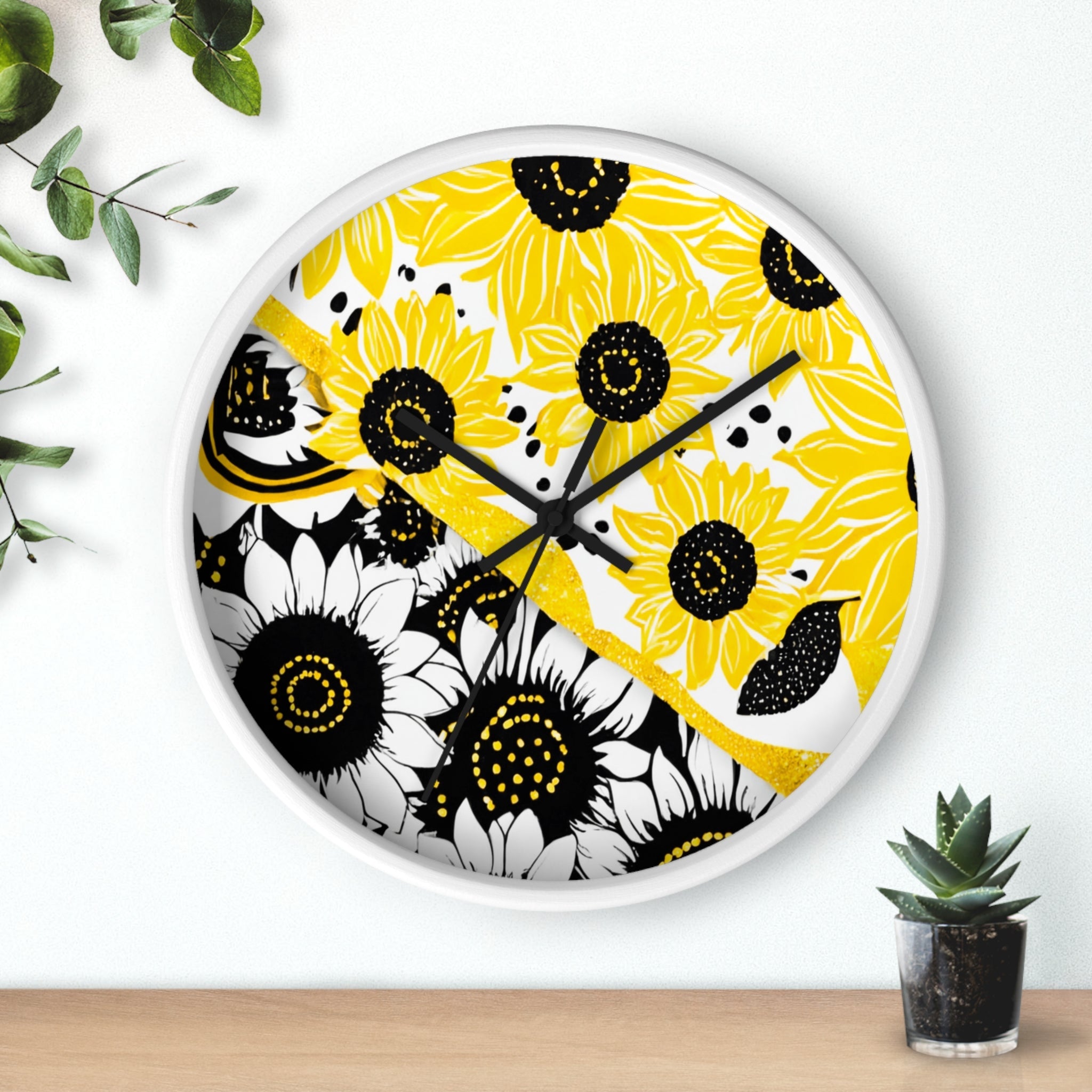 Yellow and Black Split Sunflower Wall Clock, Artsulli - Art is Long, Life is Short, Home Decor, , , , , , , 