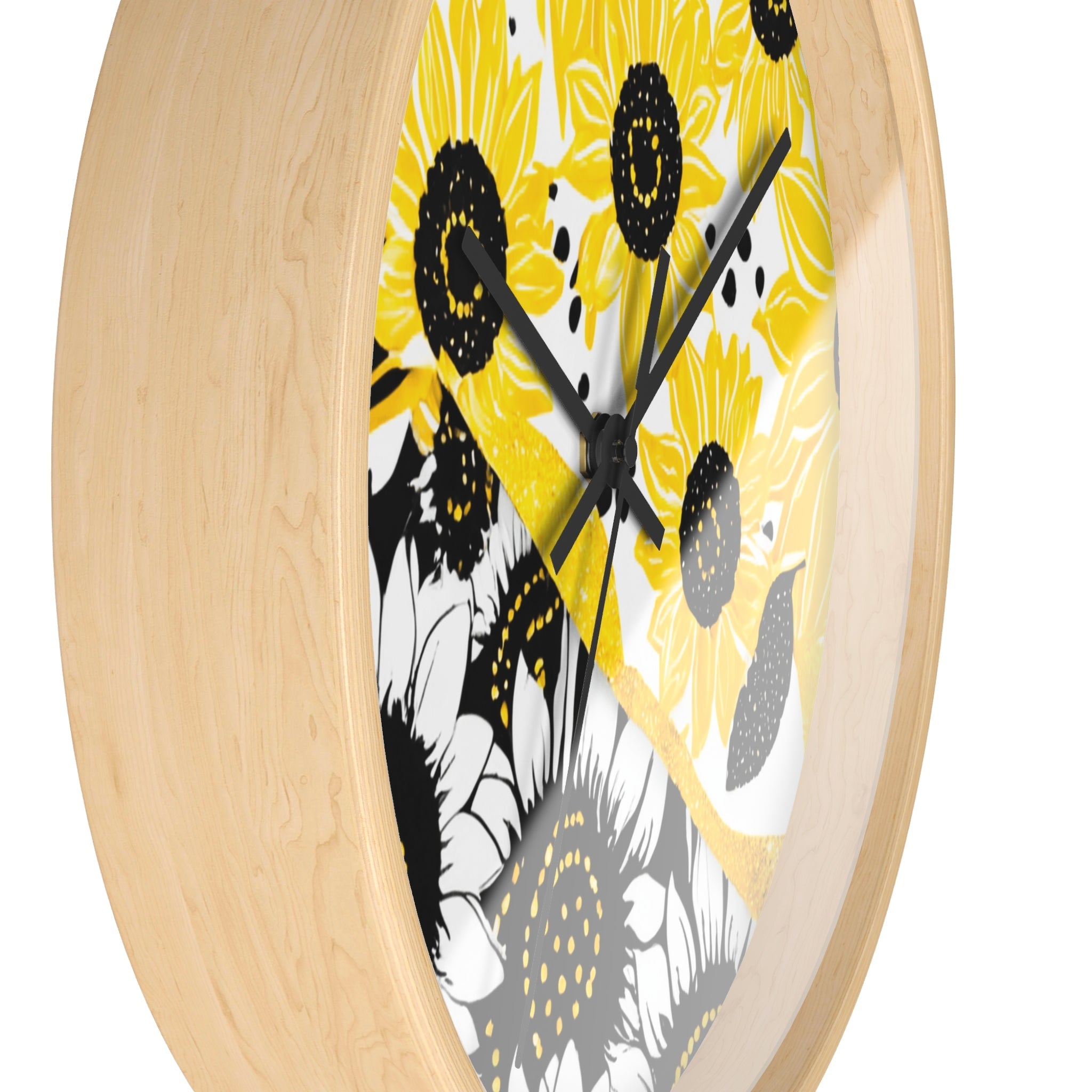 Yellow and Black Split Sunflower Wall Clock, Artsulli - Art is Long, Life is Short, Home Decor, , , , , , , 