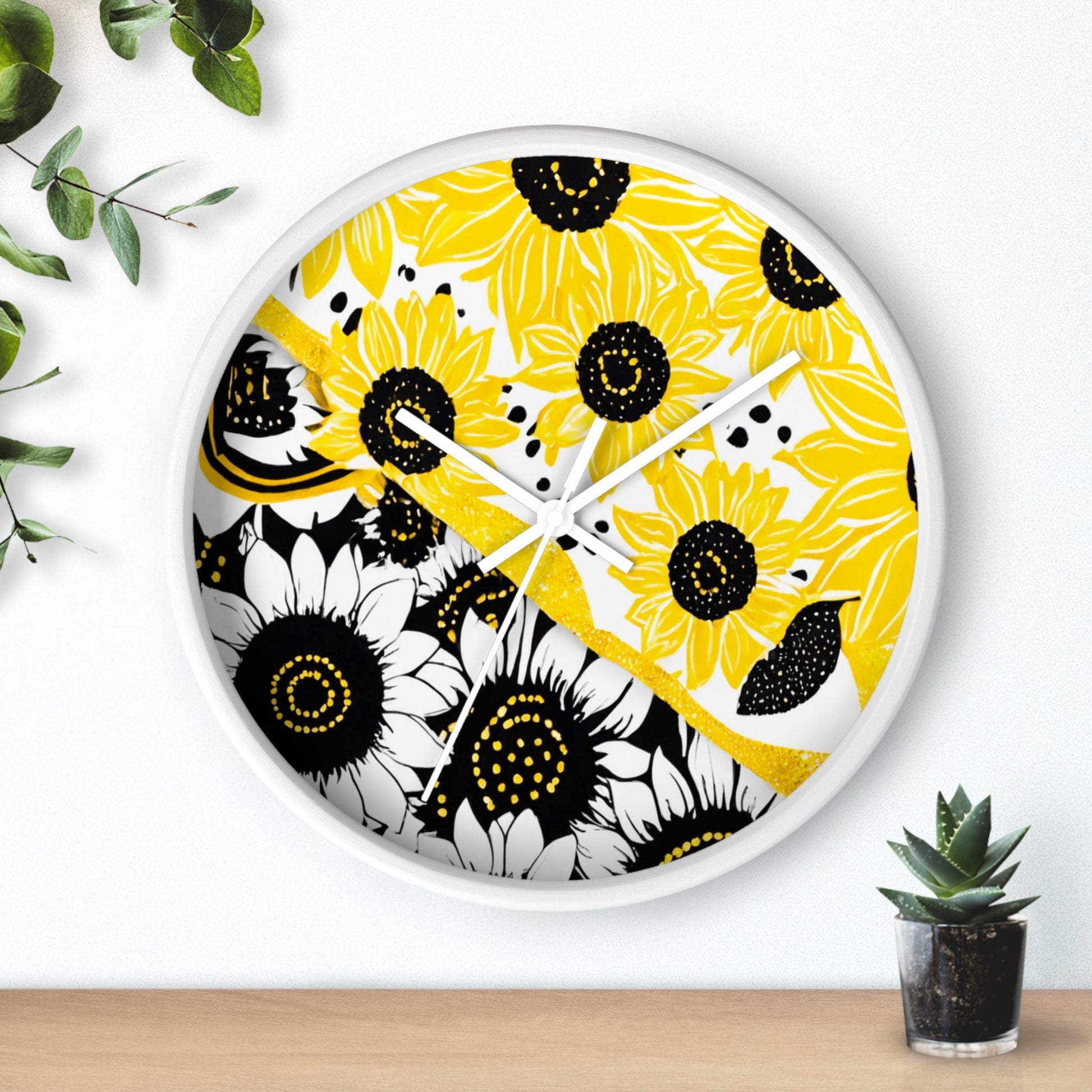 Yellow and Black Split Sunflower Wall Clock, Artsulli - Art is Long, Life is Short, Home Decor, , , , , , , 